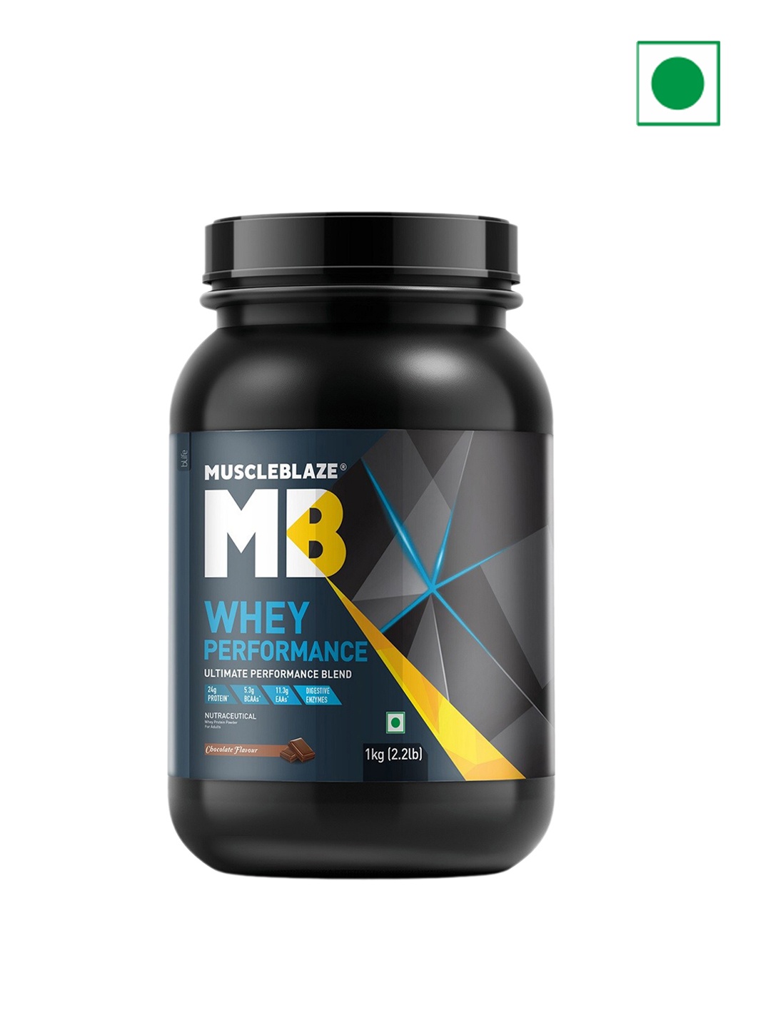 

MuscleBlaze Chocolate Flavor Whey Performance Protein Isolate 1 kg / 2.2 lb, Black