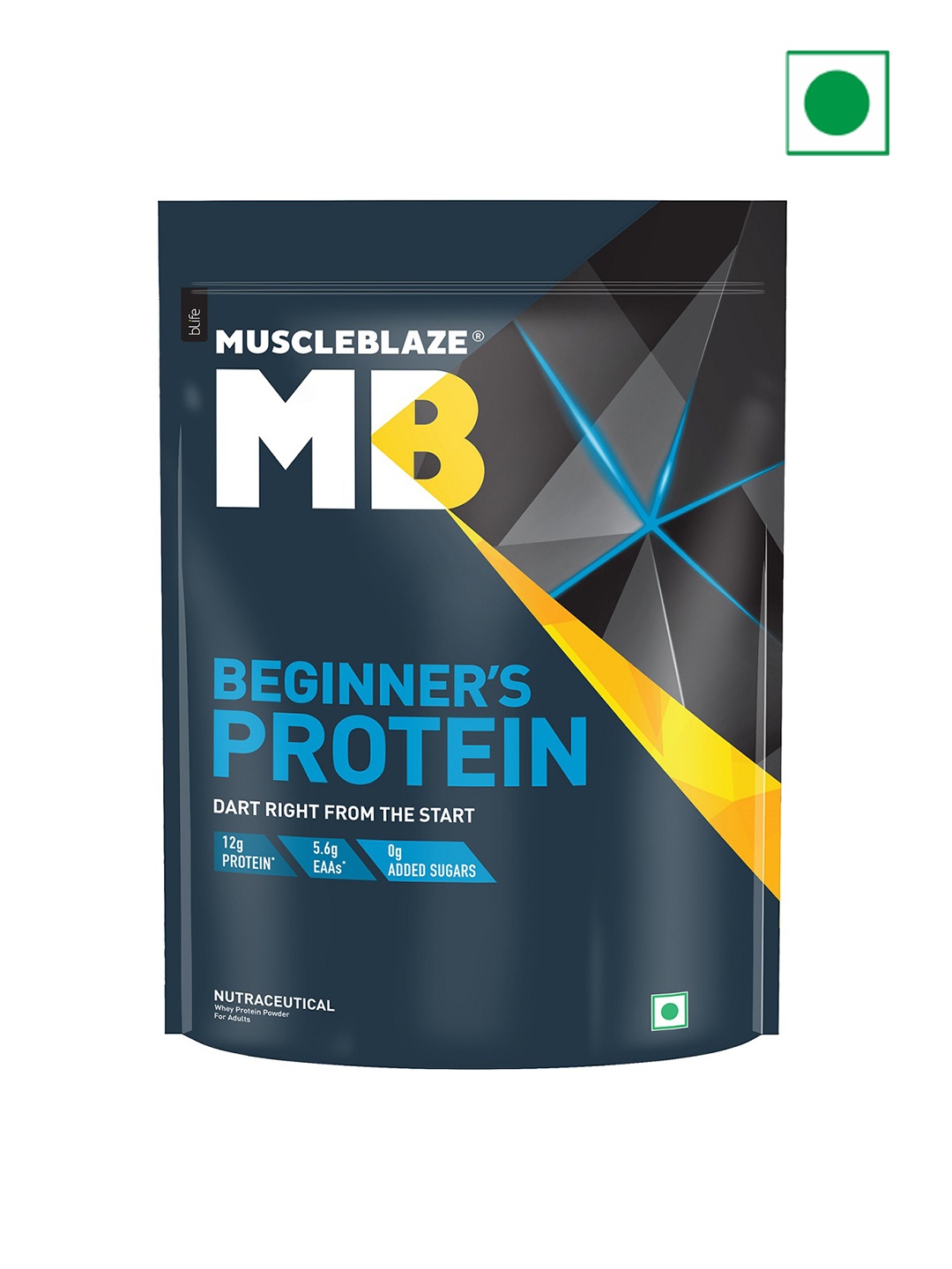 

MuscleBlaze Beginner's Chocolate Whey Protein- 500 gms / 1.1 lb, Blue