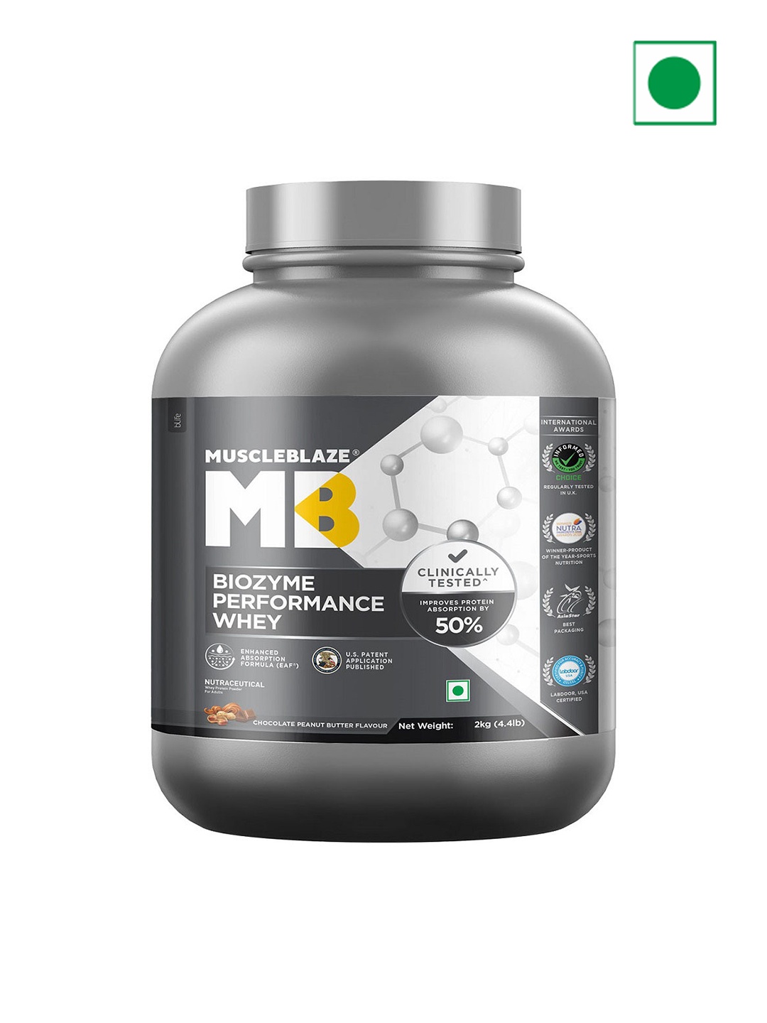 

MuscleBlaze Biozyme Performance Whey Protein 2kg, Brown