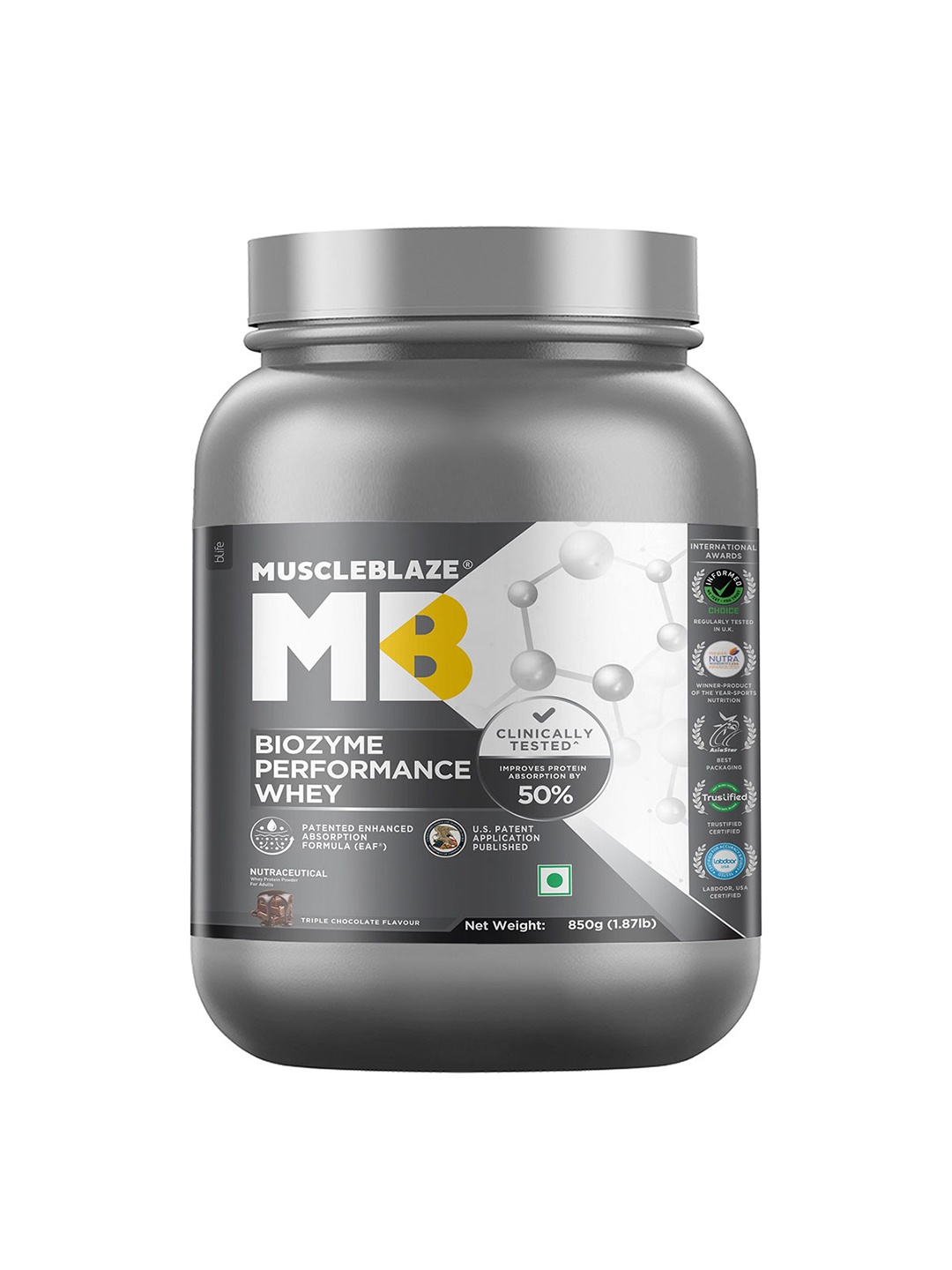 

MuscleBlaze Chocolate Flavour Biozyme Performance Whey Protein, Brown