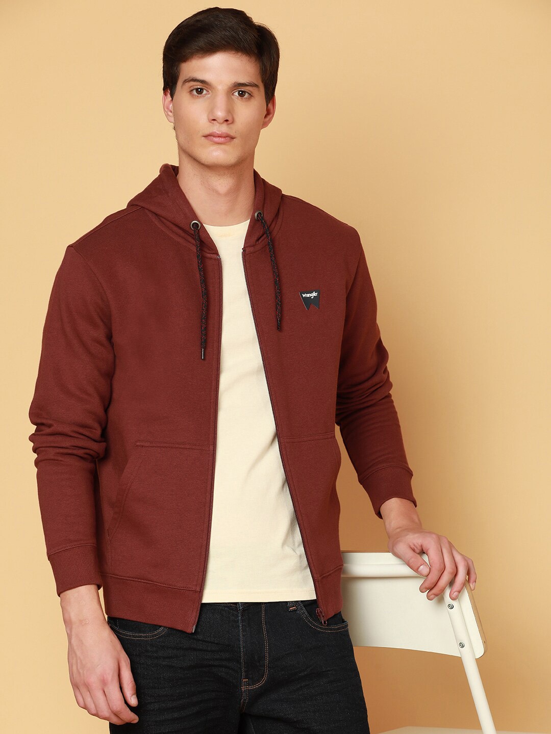 

Wrangler Hooded Front-Open Sweatshirt, Burgundy