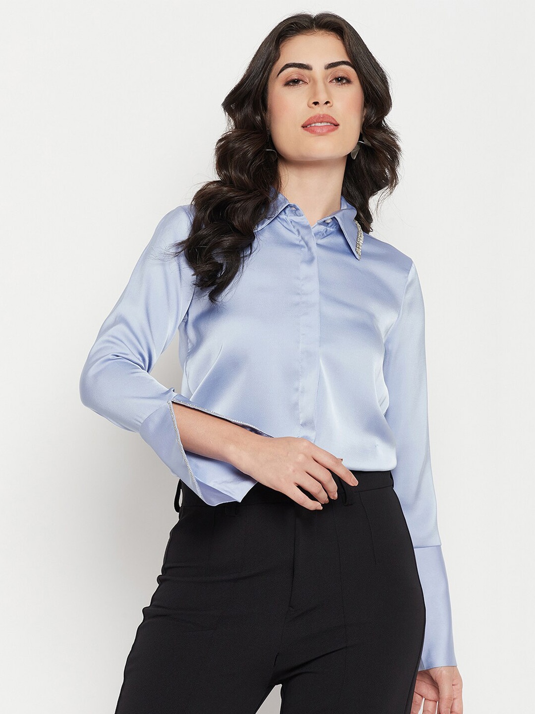 

Madame Spread Collar Embellished Casual Shirt, Blue