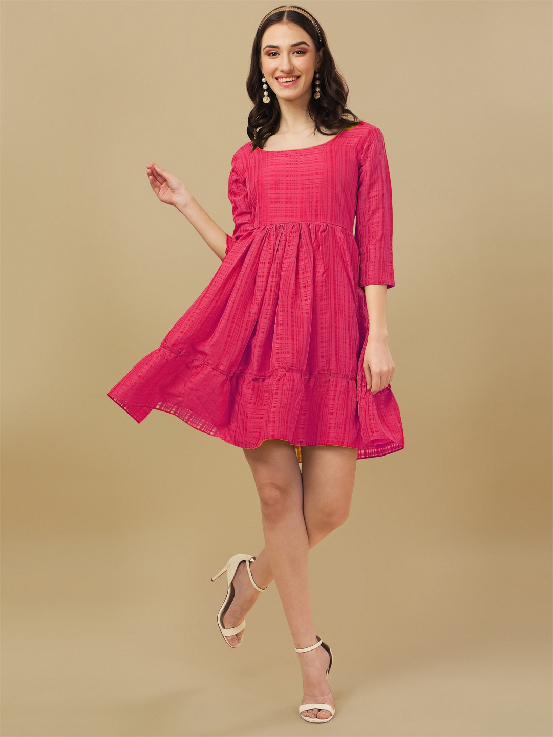 

BAESD Self Design Gathered Detailed Fit & Flare Dress, Pink