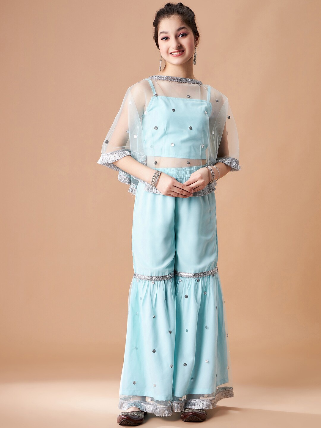 

Cherry & Jerry Girls Embellished Top with Palazzos, Turquoise blue