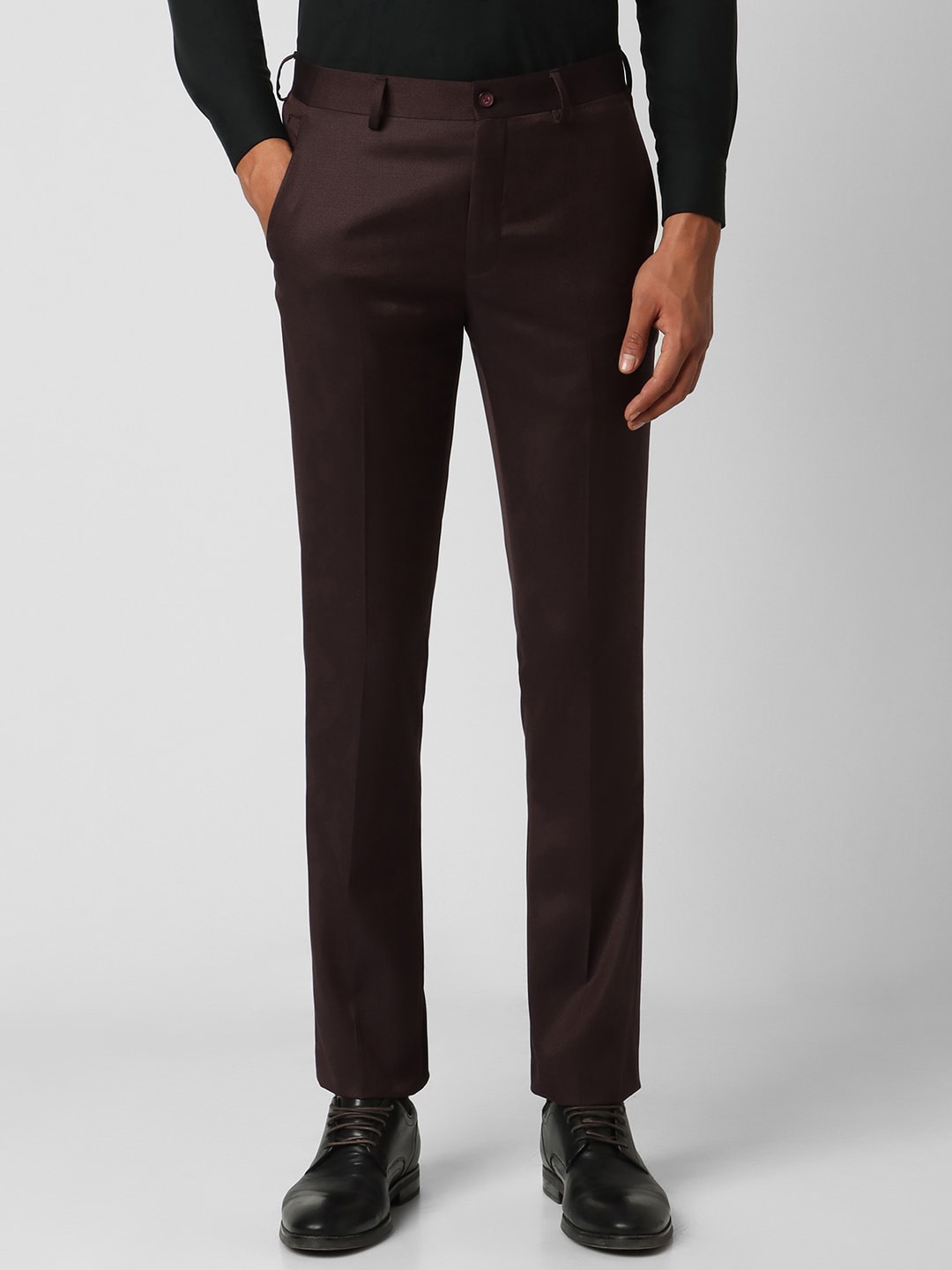 

V Dot Men Mid-Rise Skinny Fit Formal Trousers, Maroon