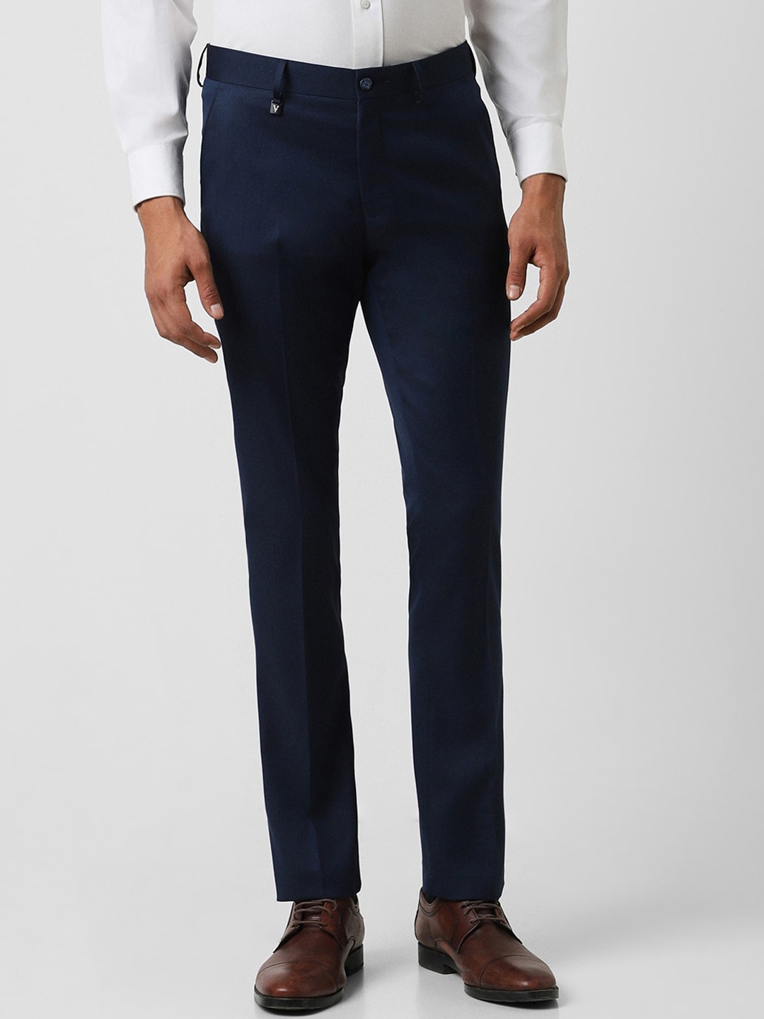 

V Dot Men Skinny Fit Formal Trousers, Navy blue