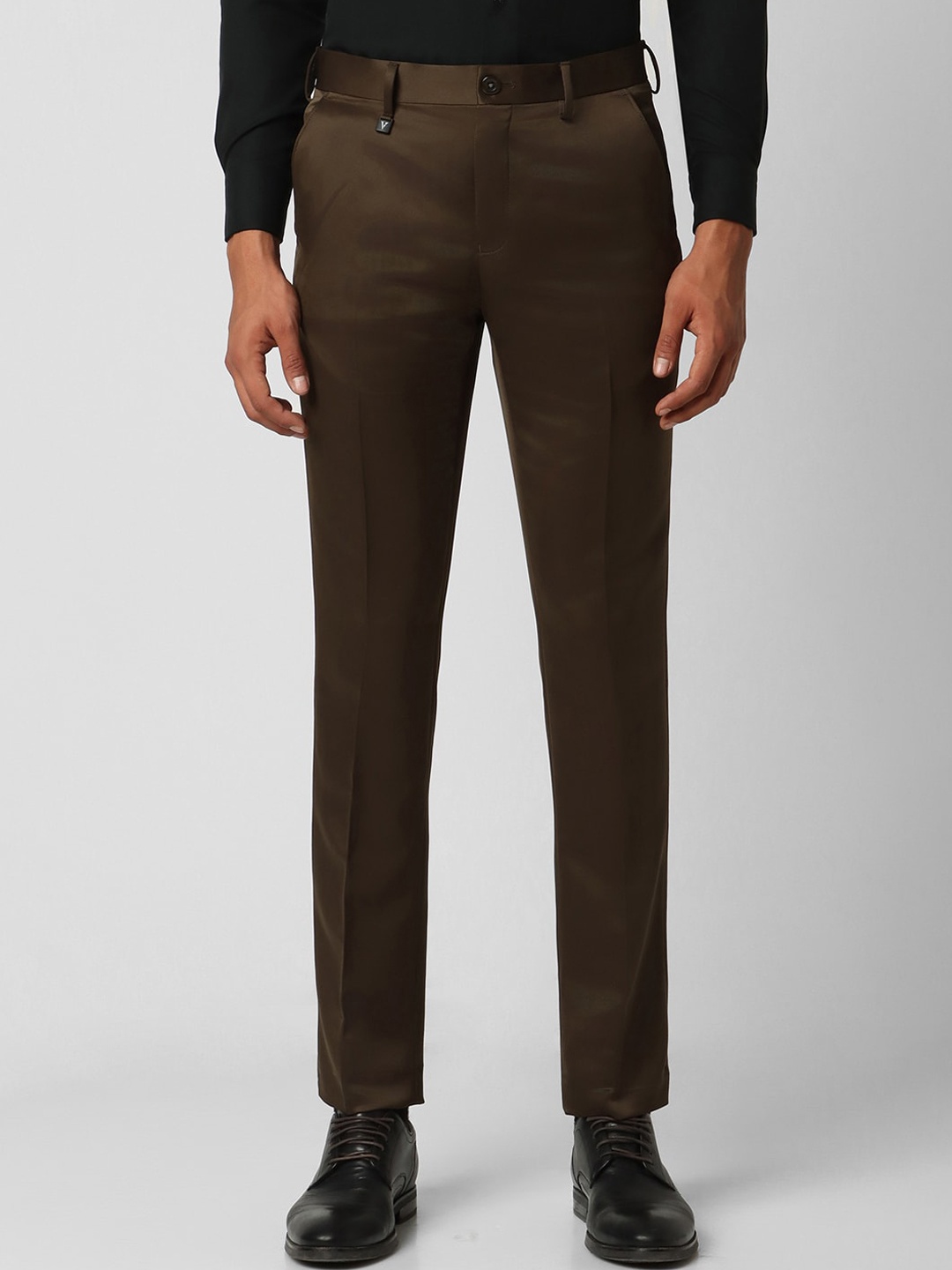 

V Dot Men Skinny Fit Formal Trousers, Brown