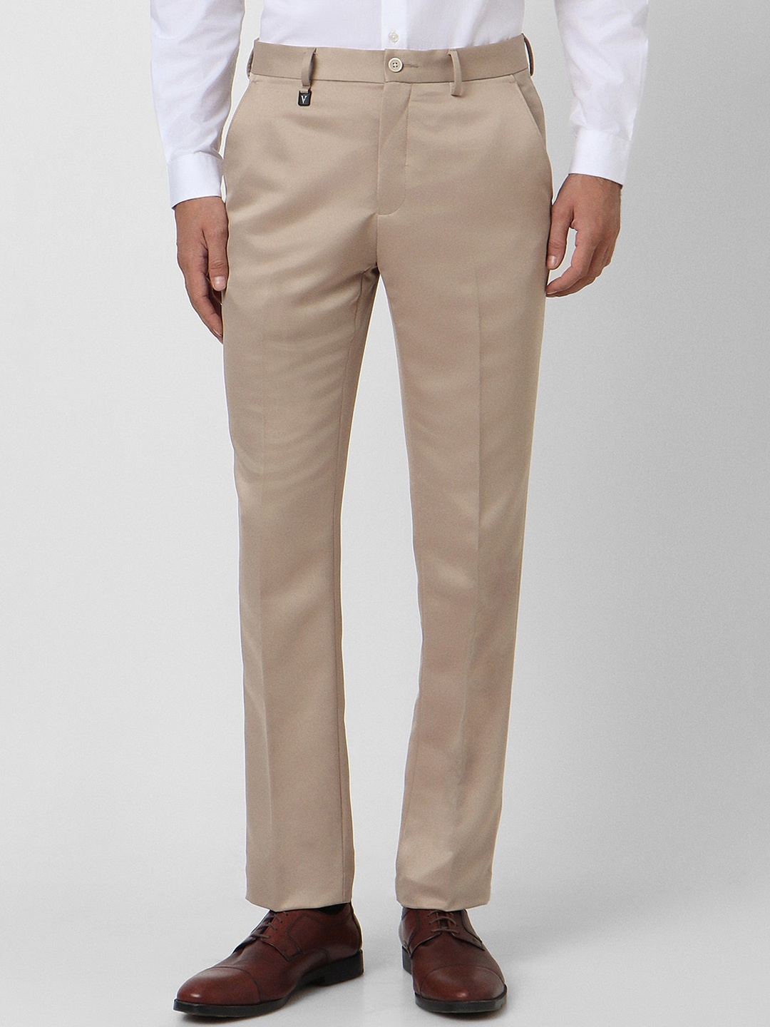 

V Dot Men Skinny Fit Mid-Rise Formal Trousers, Beige