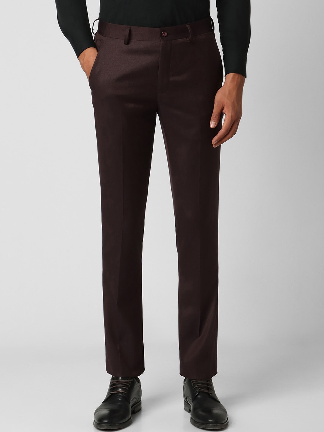

V Dot Men Skinny Fit Mid-Rise Formal Trousers, Maroon