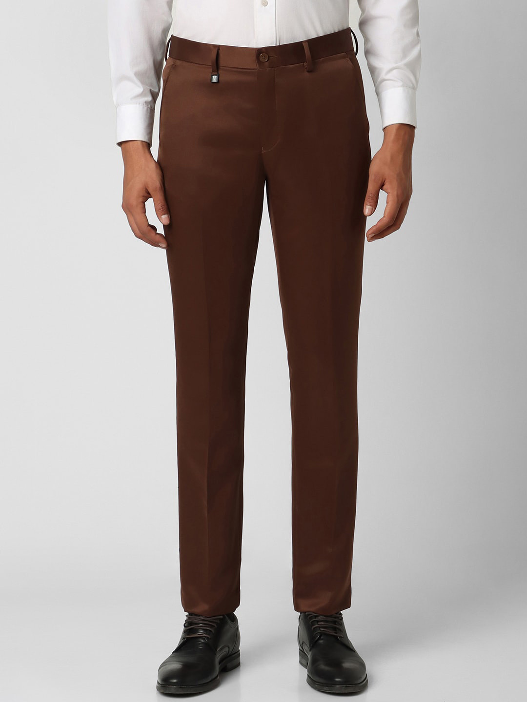 

V Dot Men Skinny Fit Mid-Rise Formal Trousers, Brown