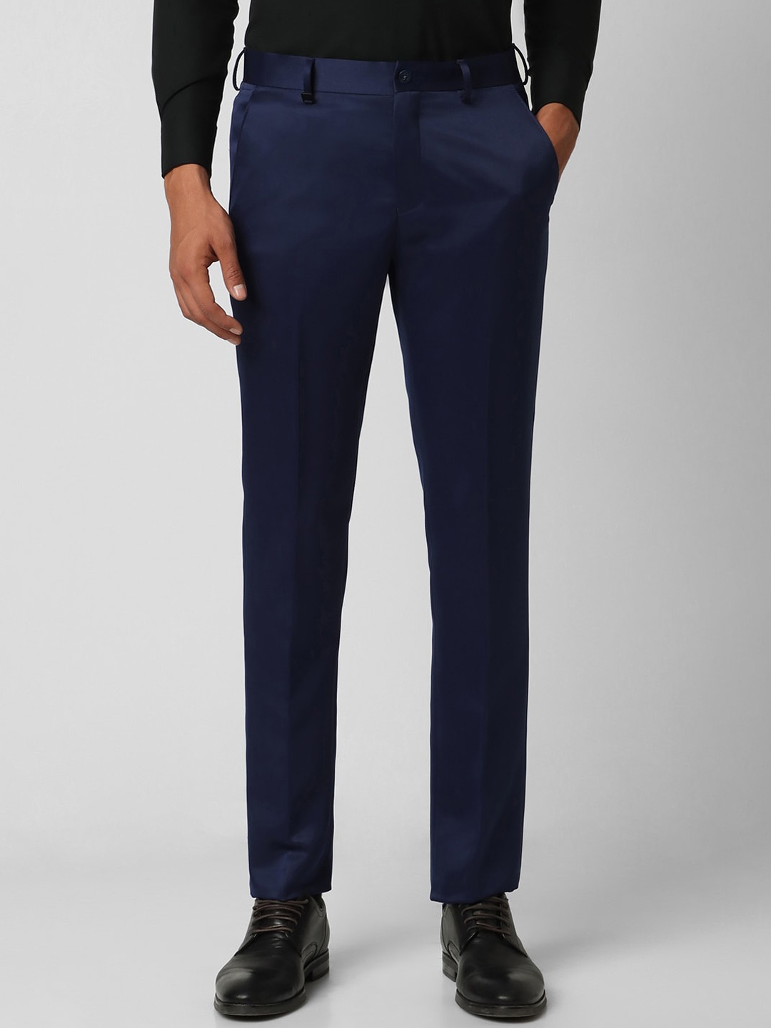 

V Dot Men Skinny Fit Mid-Rise Formal Trousers, Navy blue