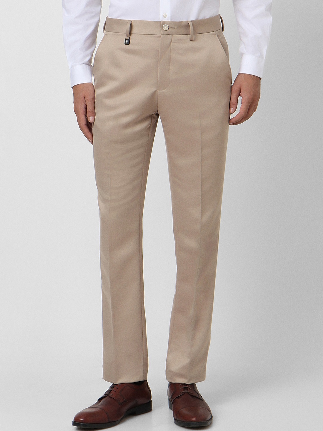 

V Dot Men Skinny Fit Mid-Rise Formal Trousers, Beige
