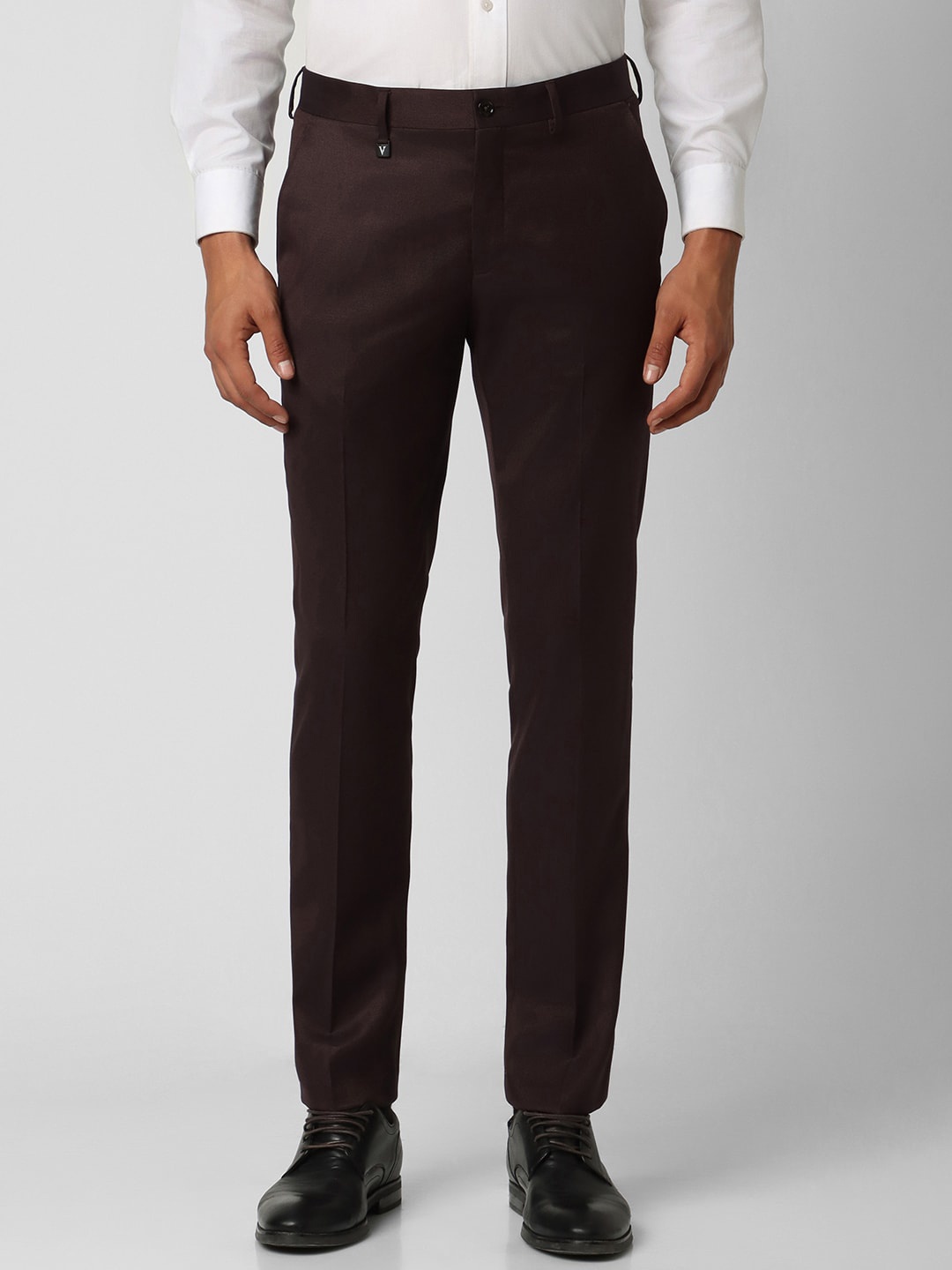 

V Dot Men Skinny Fit Formal Trousers, Brown