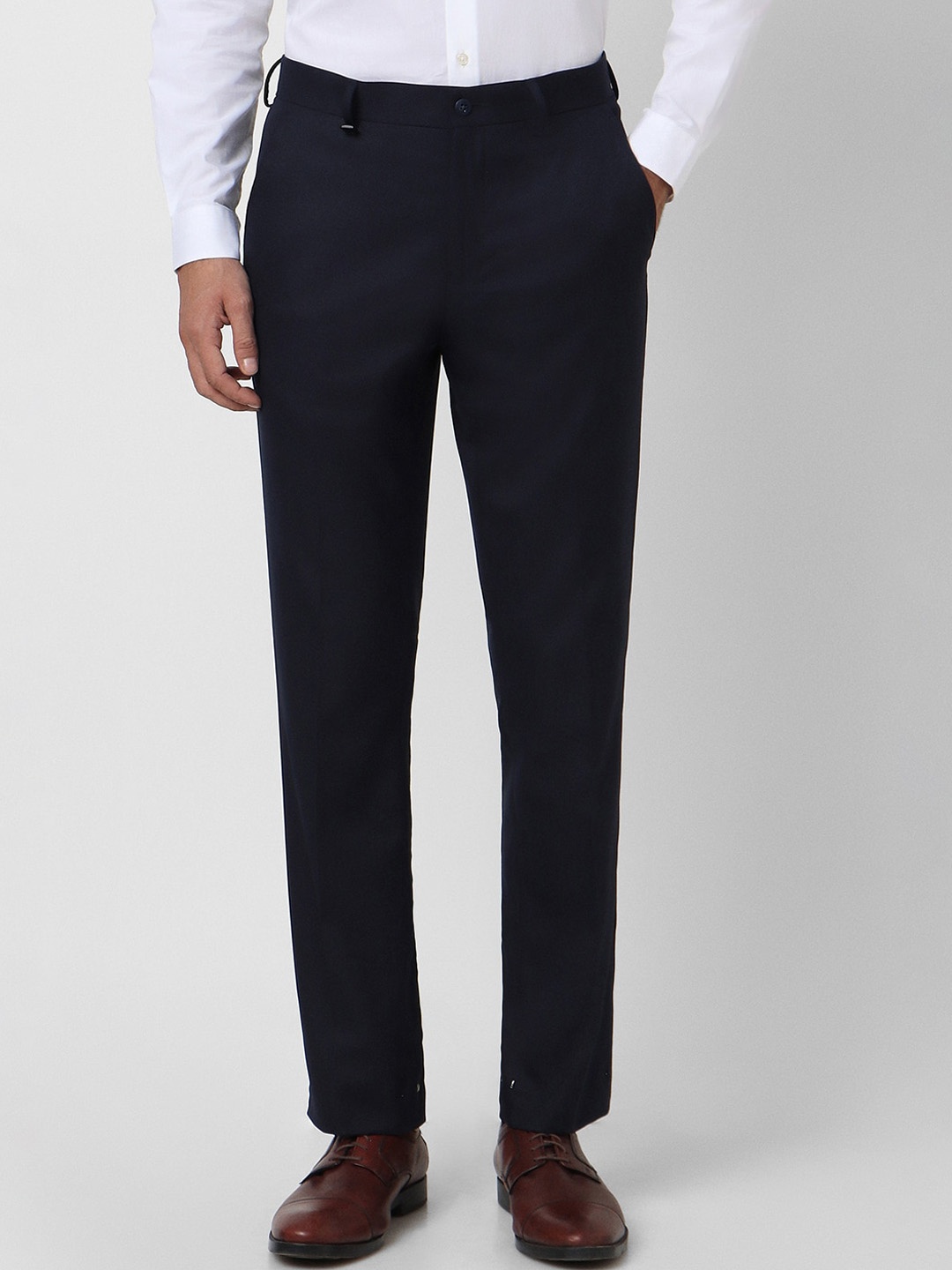 

V Dot Men Slim Fit Formal Trousers, Navy blue