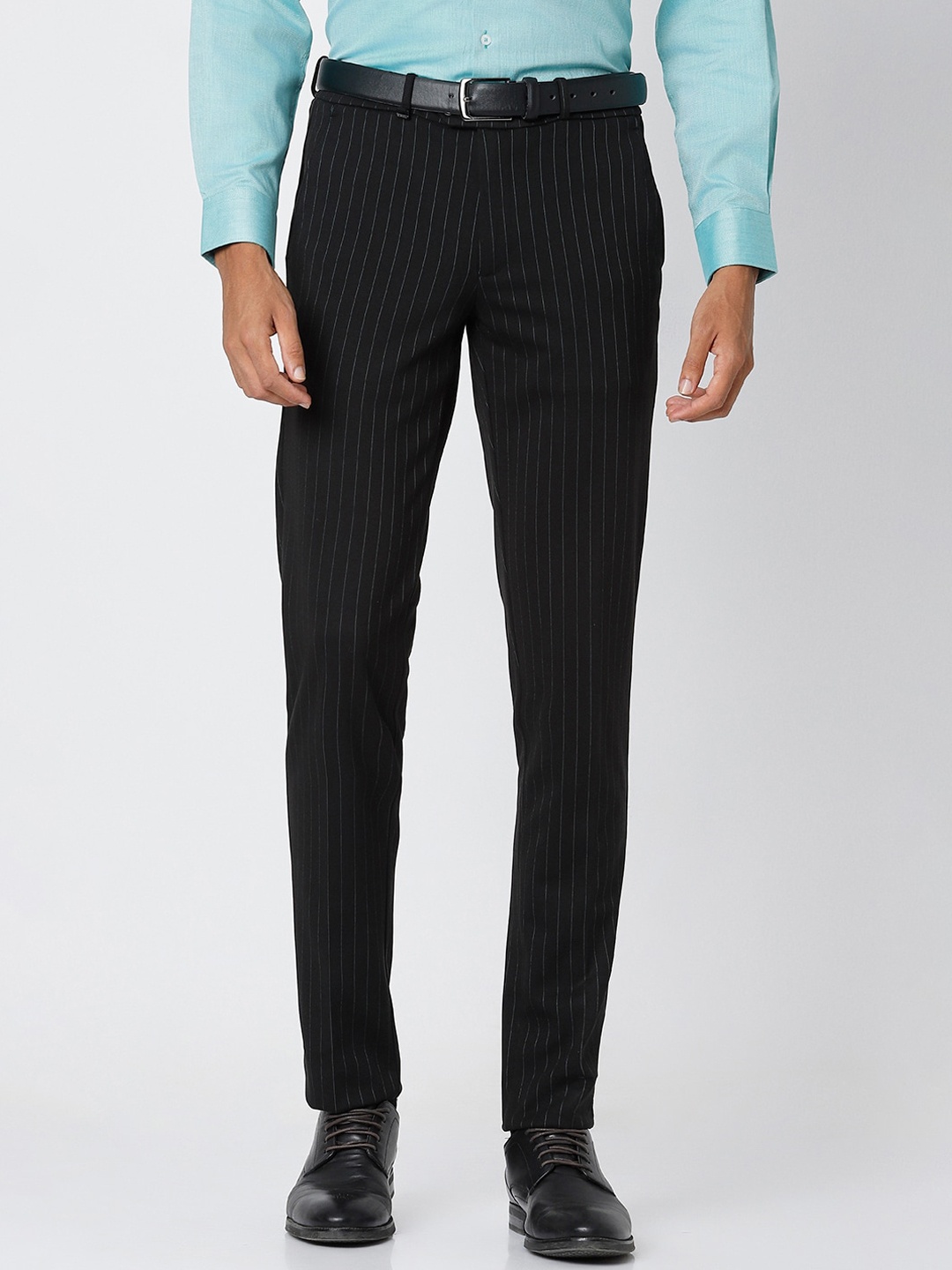

Van Heusen Men Striped Mid Rise Ultra Slim Fit Formal Trousers, Black