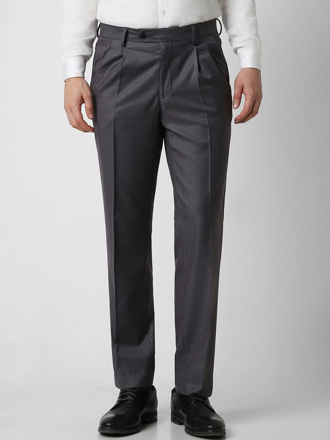 

Van Heusen Men Regular Fit Pleated Formal Trousers, Grey