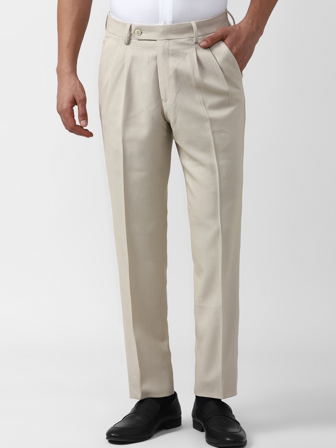 

Van Heusen Men Textured Pleated Formal Trousers, Beige