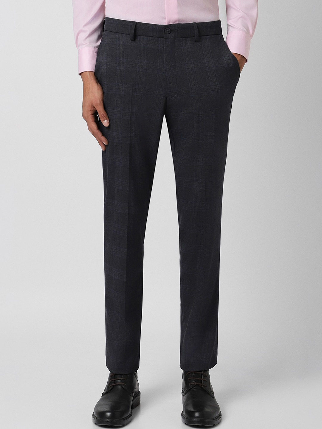 

Van Heusen Men Checked Slim Fit Formal Trousers, Grey