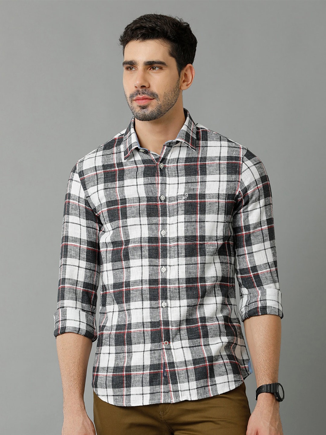 

Double Two India Slim Fit Tartan Checks Cotton Casual Shirt, Grey