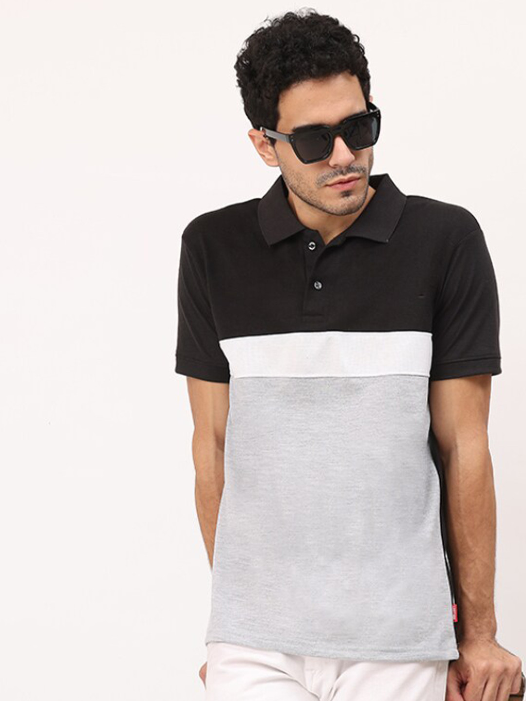 

Leotude Polo Collar Colourbocked Cotton T-shirt, Black