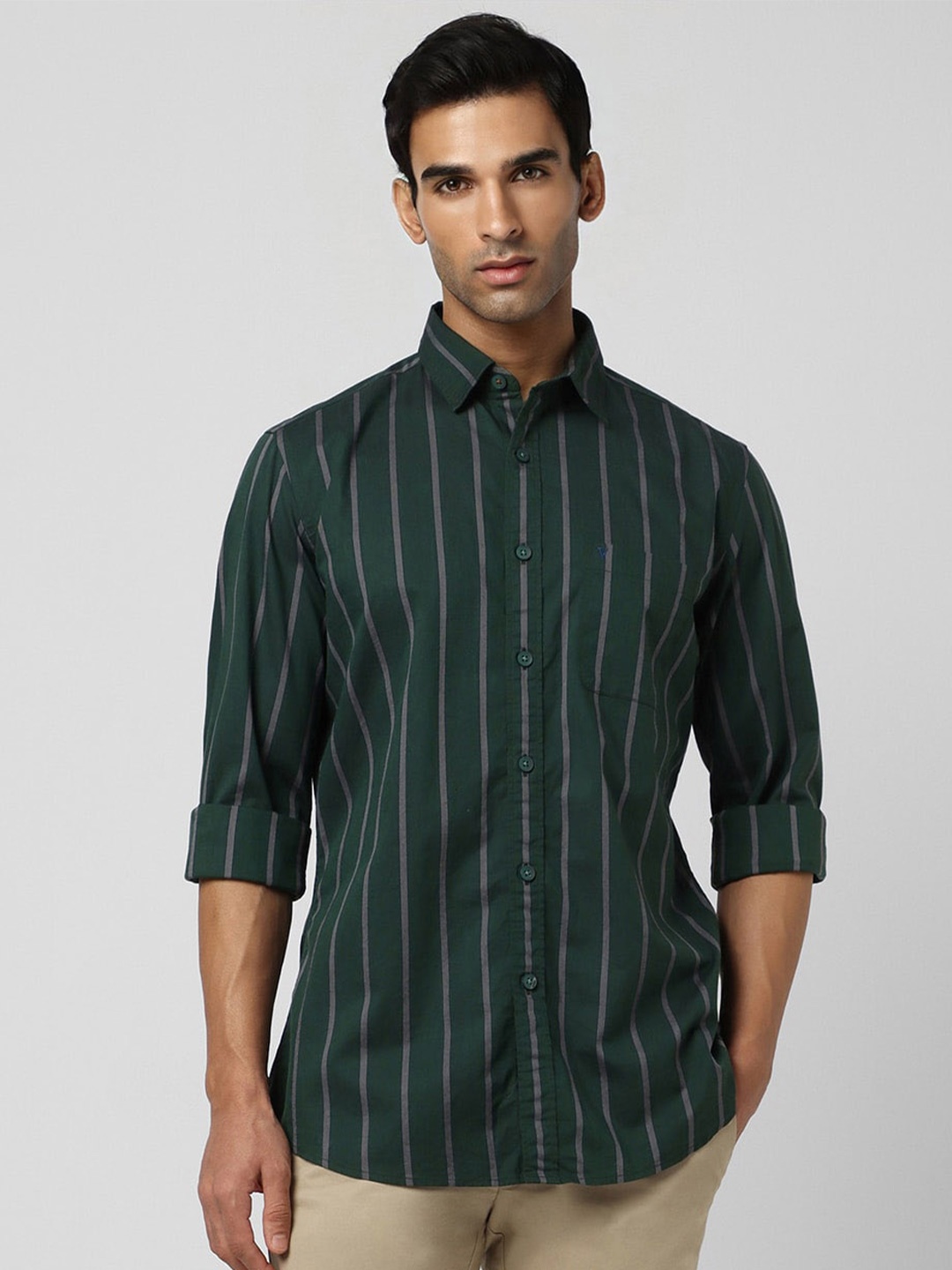 

Van Heusen Sport Slim Fit Opaque Striped Casual Shirt, Green