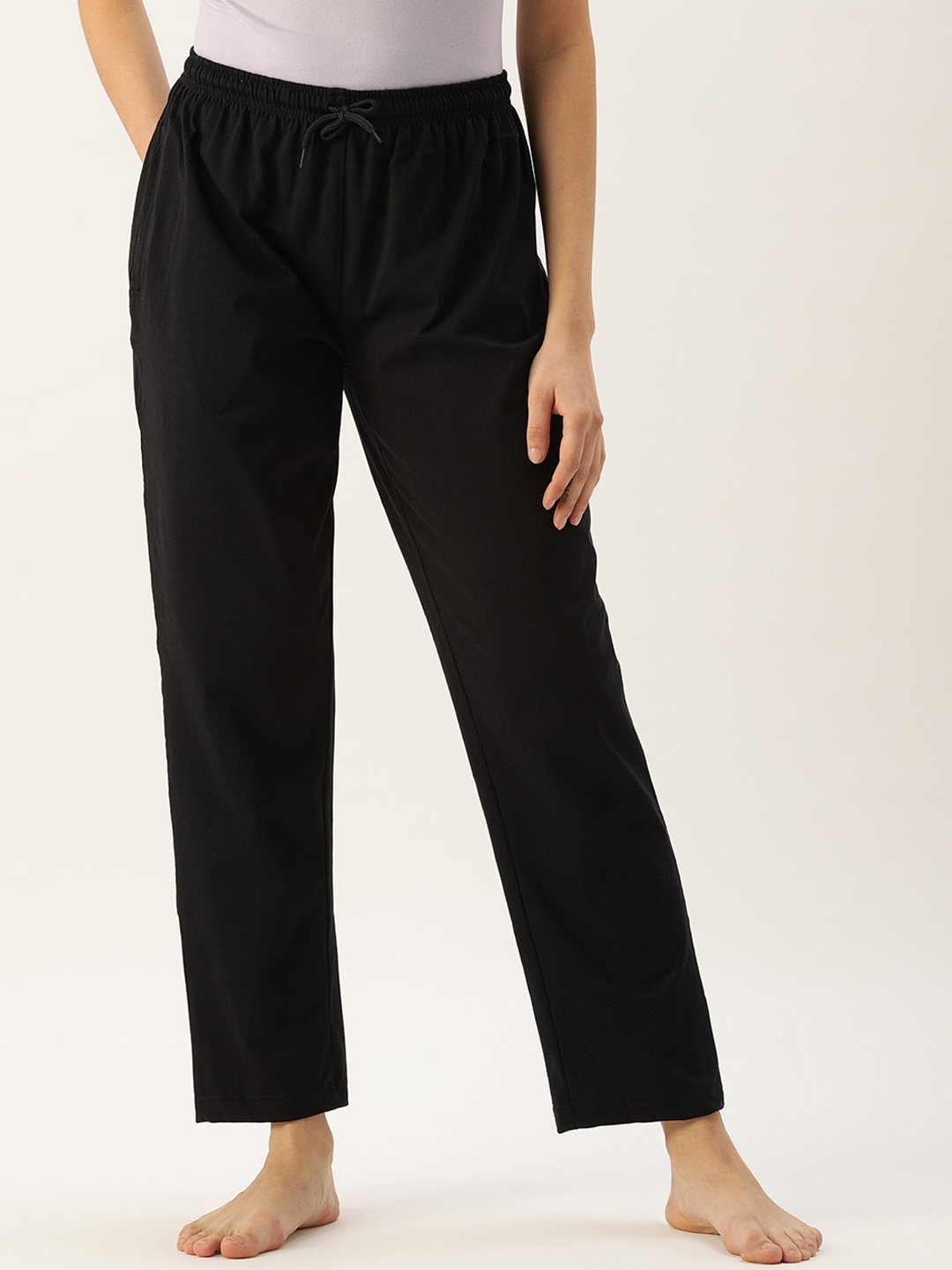 

Kryptic Women Relaxed-Fit Straight-Leg Pure Cotton Lounge Pants, Black