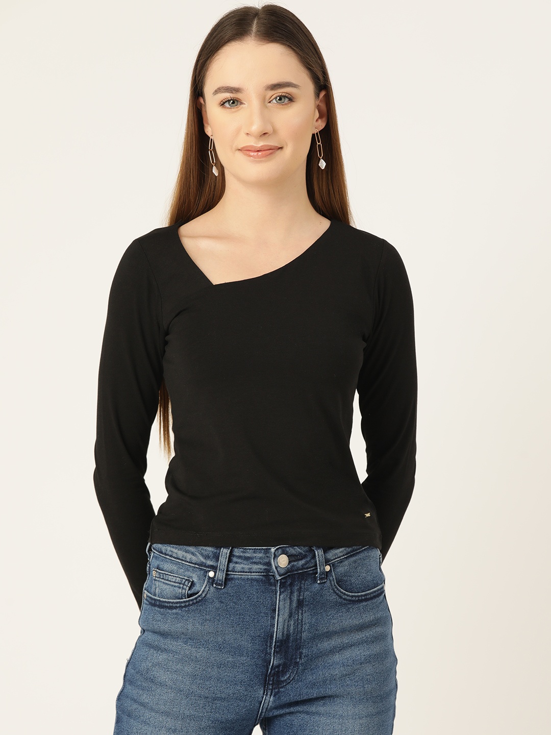 

FEMEA Women Solid Regular Top, Black