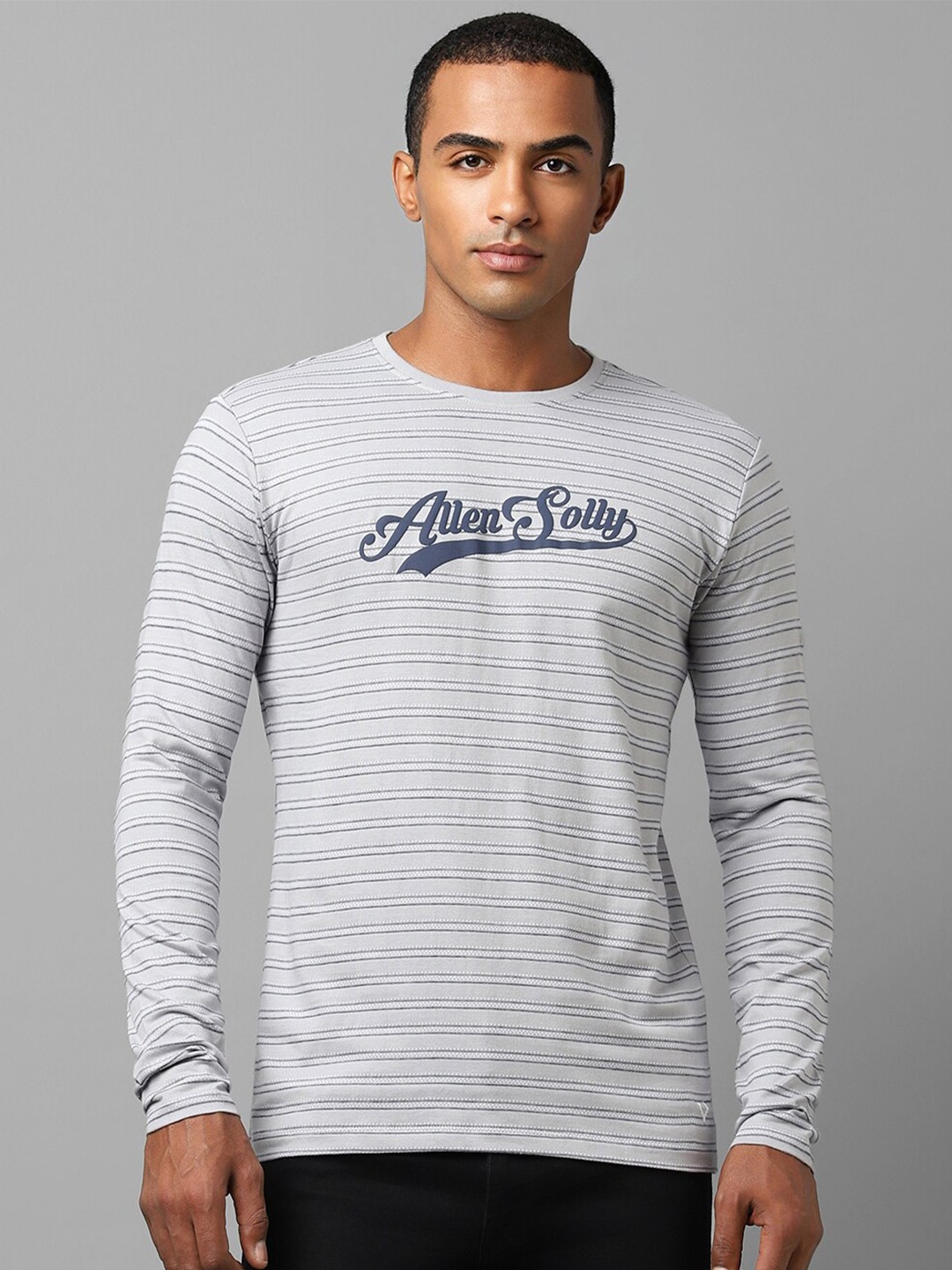

Allen Solly Striped Pure Cotton Slim Fit T-shirt, Grey