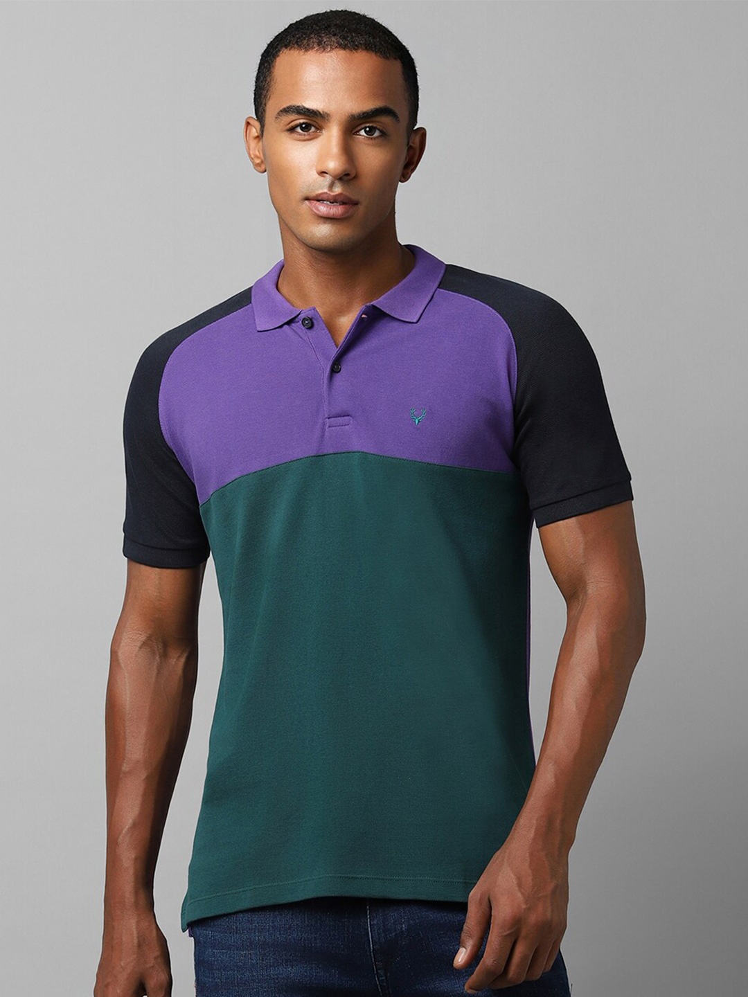 

Allen Solly Colourblocked Polo Collar Pure Cotton T-shirt, Purple