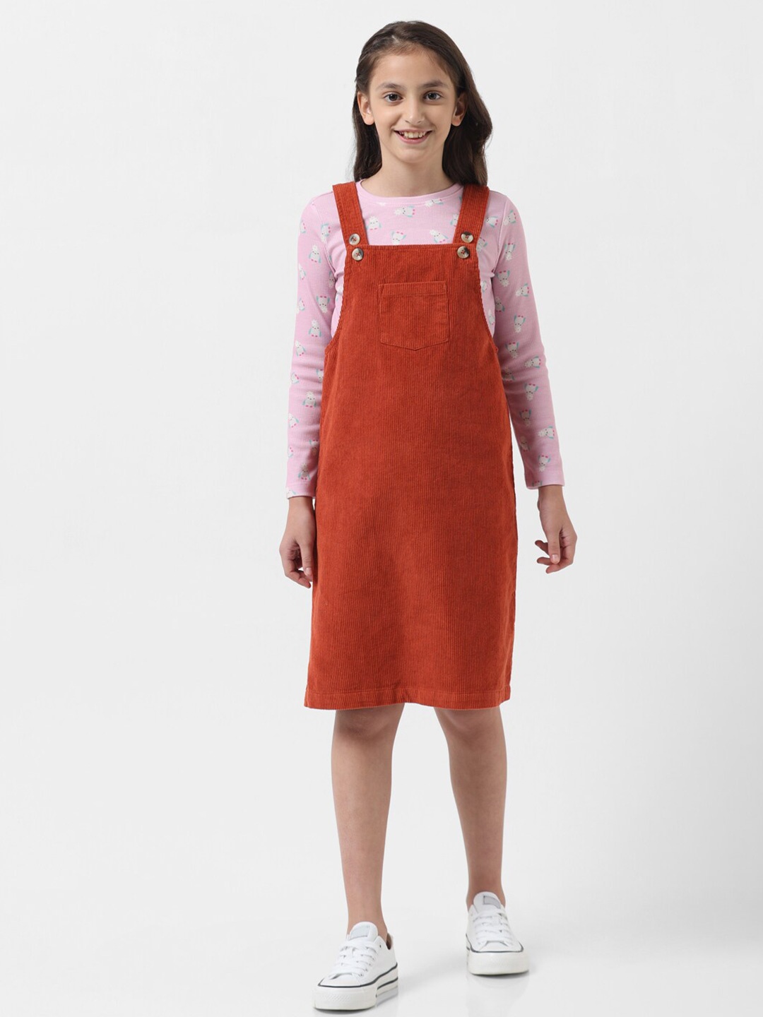 

Vero Moda Girls Shoulder Straps Pure Cotton Pinafore Dress, Red