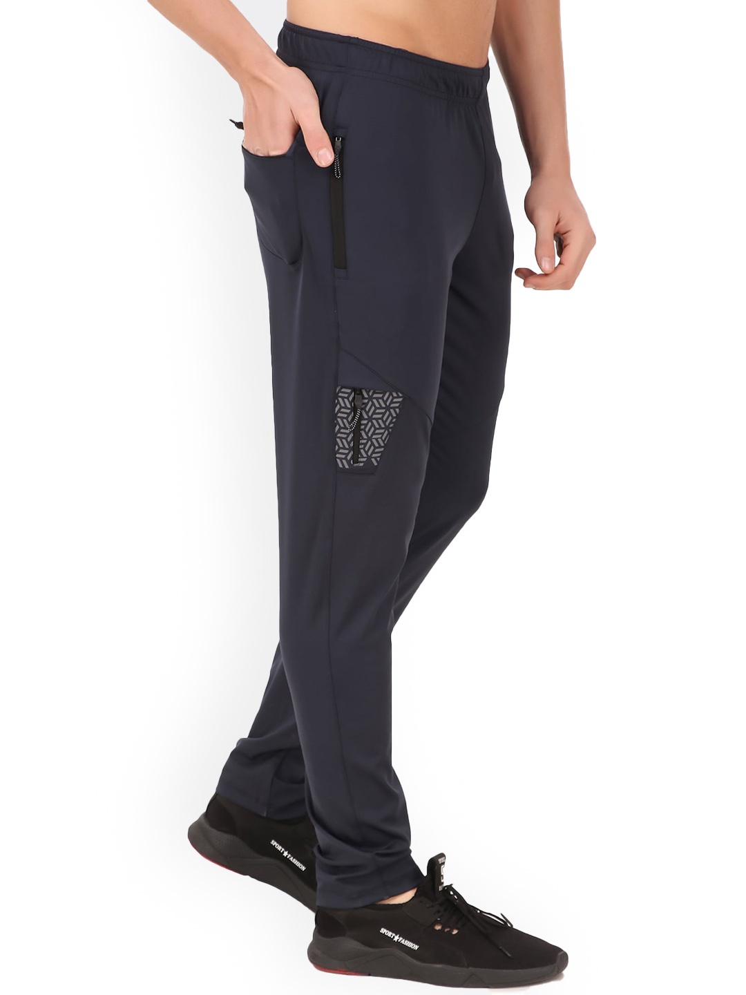 

REDESIGN Men Dry-Fit Activewear Mid-Rise Stretchable Track Pants, Blue