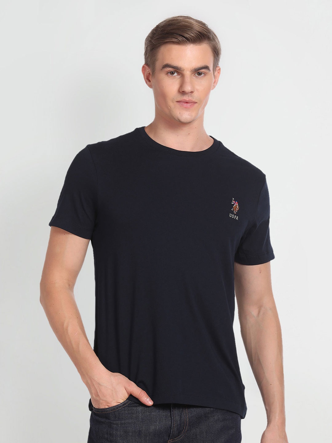 

U.S. Polo Assn. Denim Co. Round Neck Regular Fit Cotton T-shirt, Navy blue