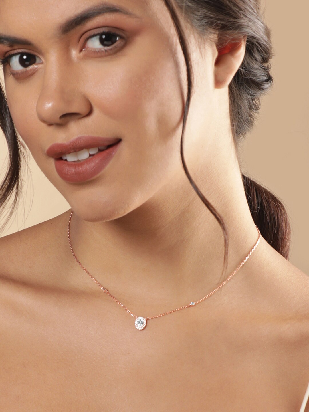 

Rubans Silver Sterling Silver Rose Gold-Plated Necklace