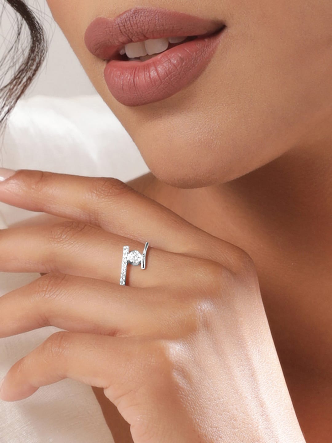

Rubans Silver 925 Sterling Silver CZ-Studded Rhodium-Plated Finger Ring