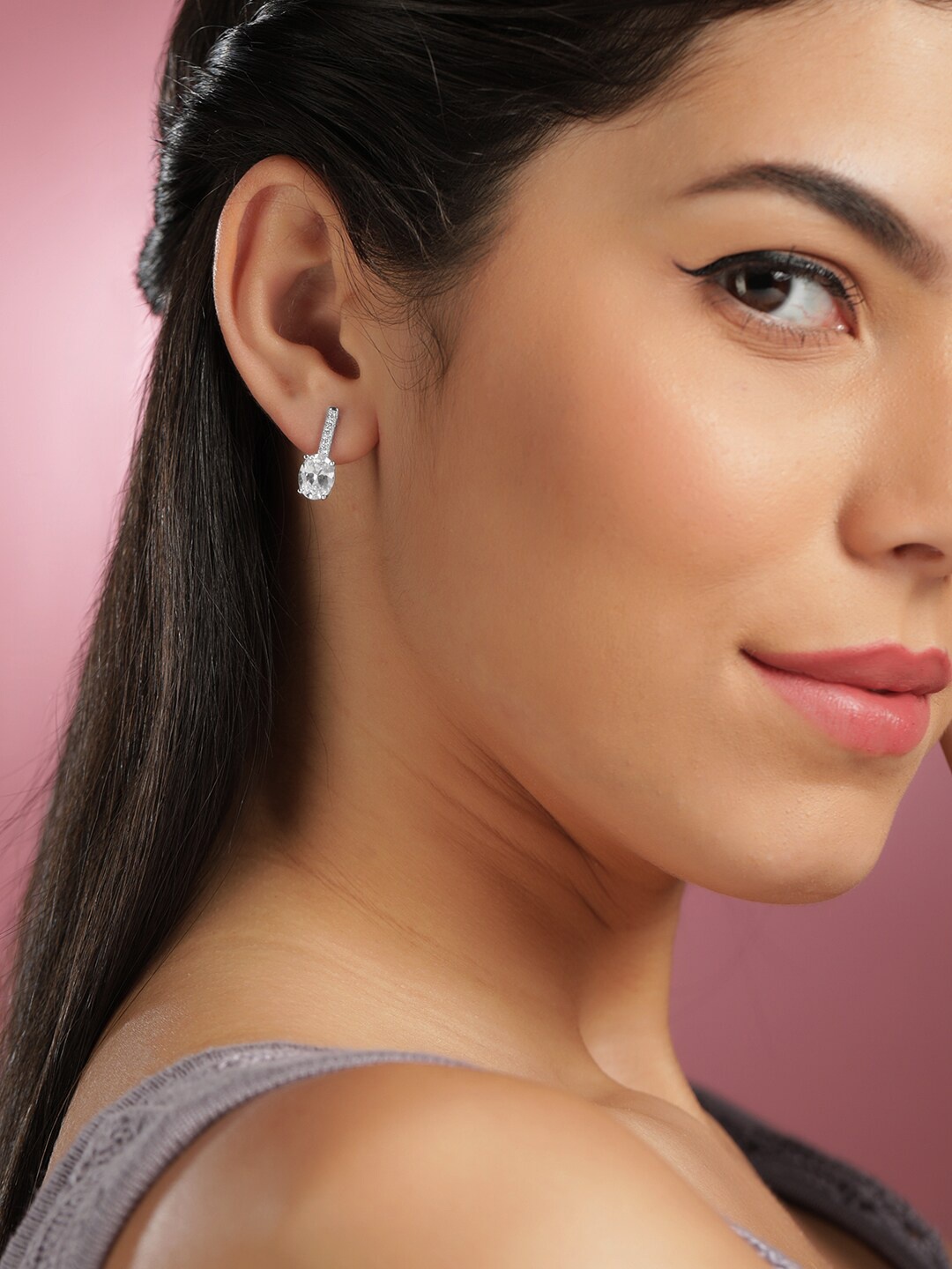 

Rubans Silver Sterling Silver American Diamond Studded Studs Earrings