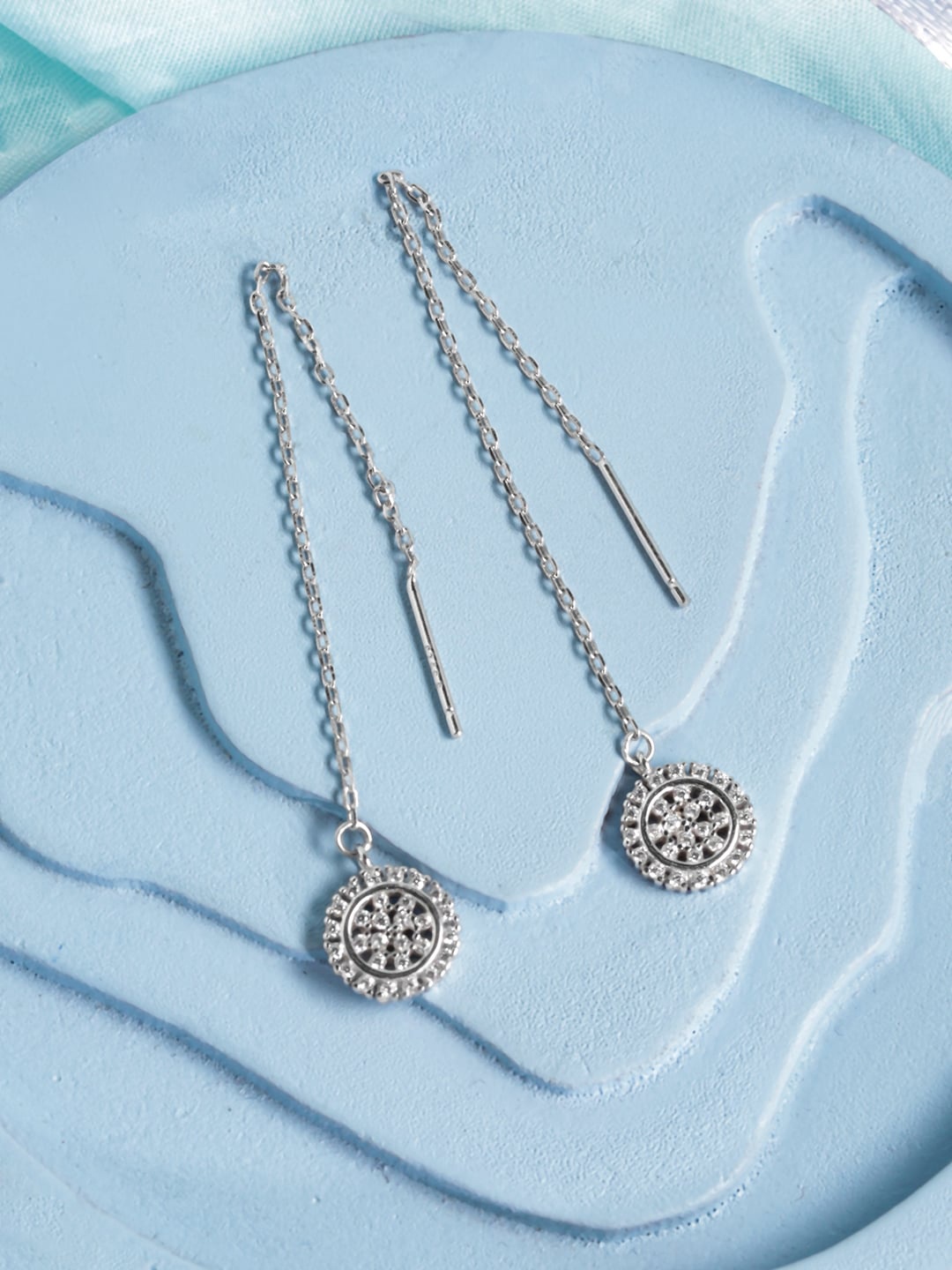 

Rubans Silver 925 Sterling Silver-Plated Stone-Studded Drop Earrings