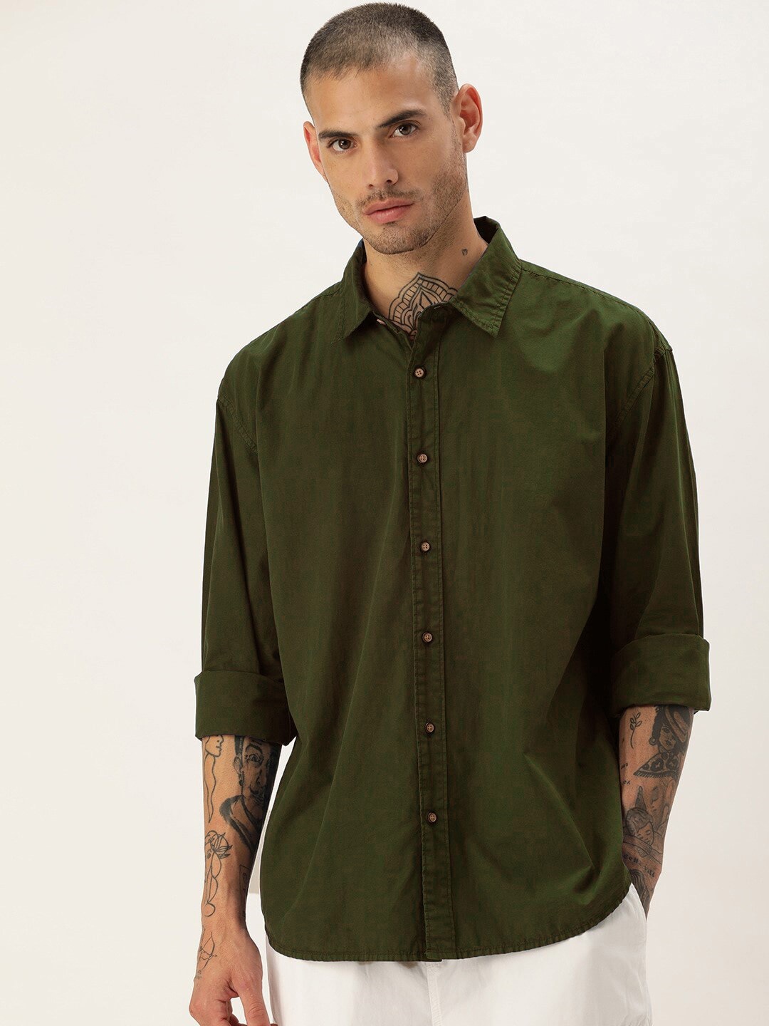 

Bene Kleed Unisex Spread CollarCotton Casual Shirt, Green