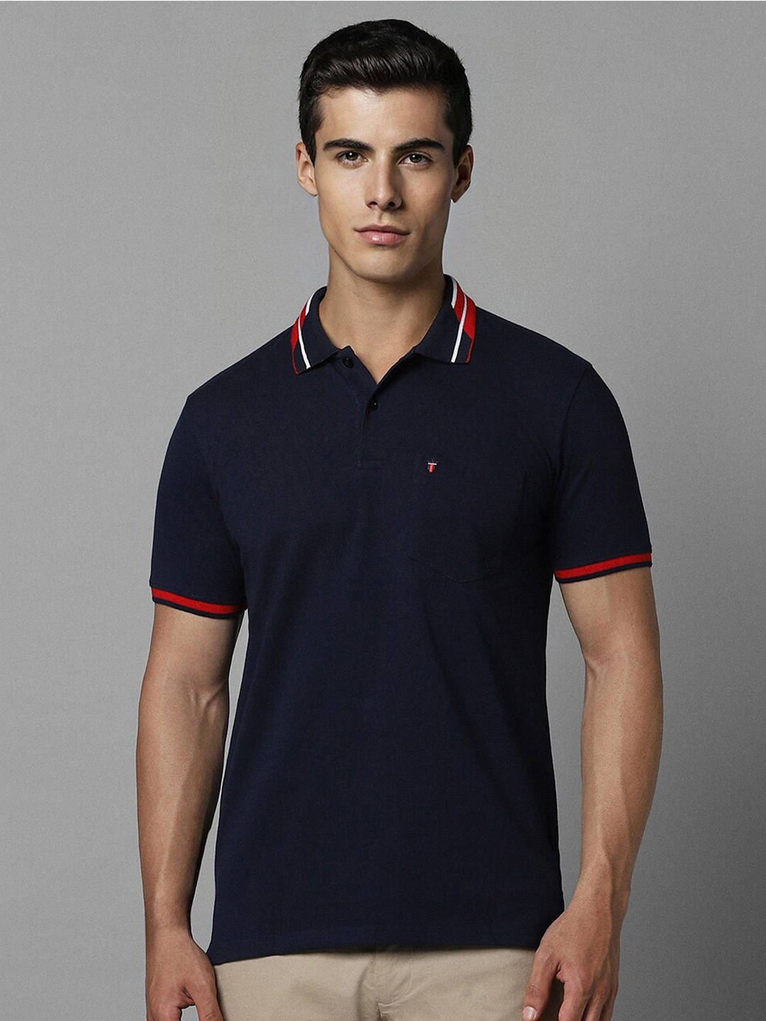 

Louis Philippe Sport Polo Collar Short Sleeves Slim Fit T-shirt, Navy blue