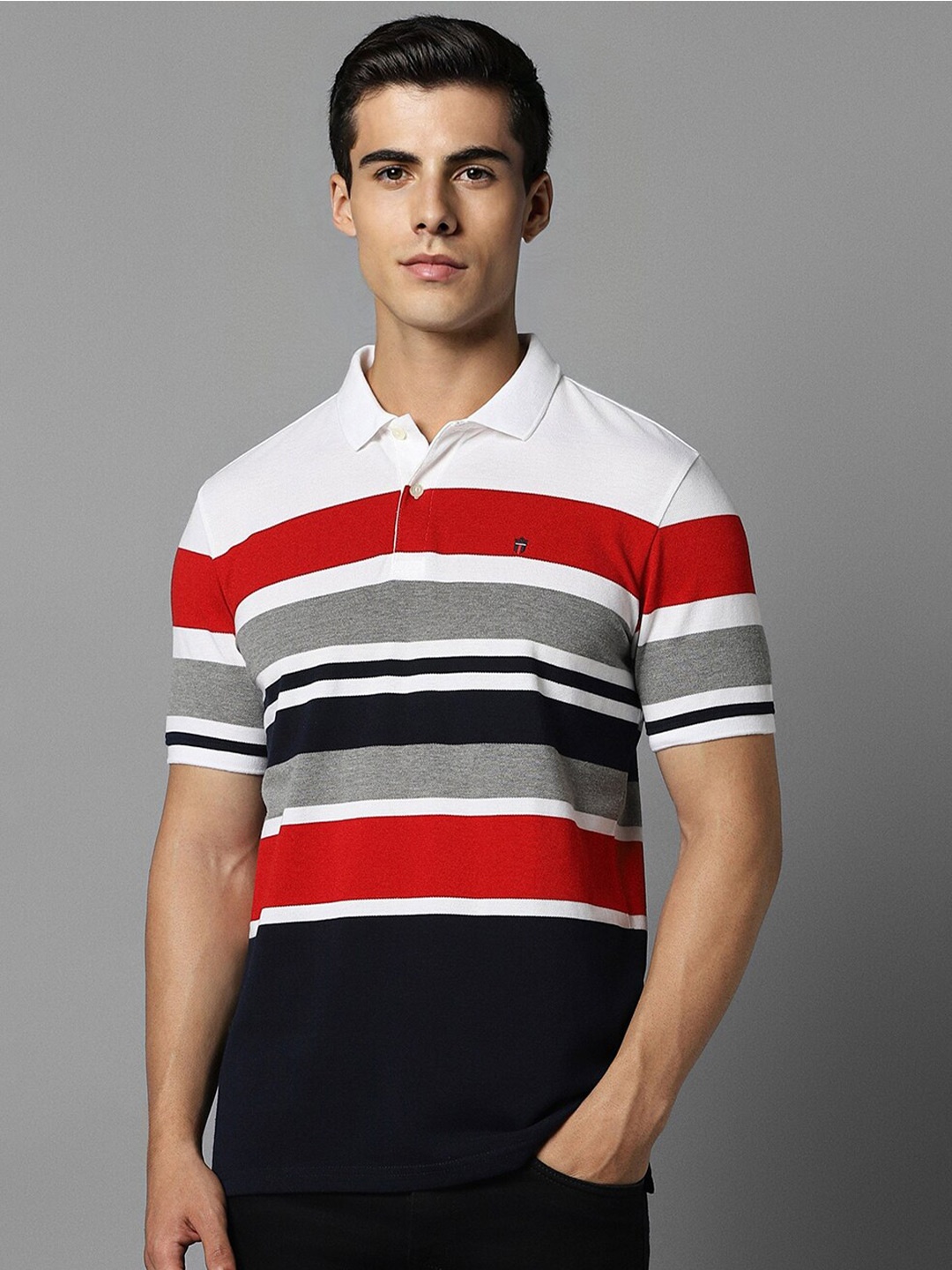 

Louis Philippe Sport Colourblocked Polo Collar Pure Cotton Slim Fit T-shirt, White