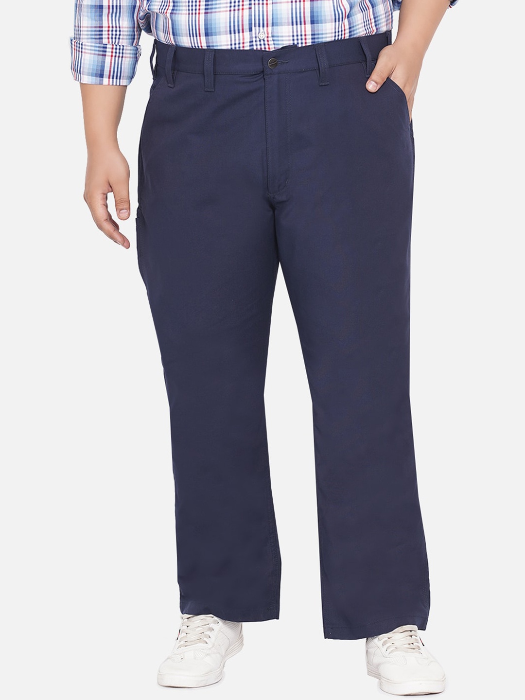 

Santonio Plus Size Men Mid-Rise Cotton Relaxed Trousers, Navy blue