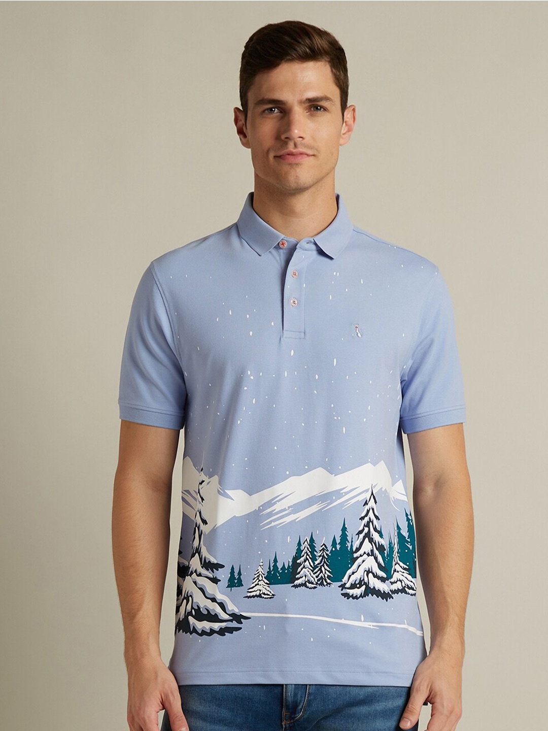 

SIMON CARTER LONDON Graphic Printed Polo Collar Slim Fit T-shirt, Blue