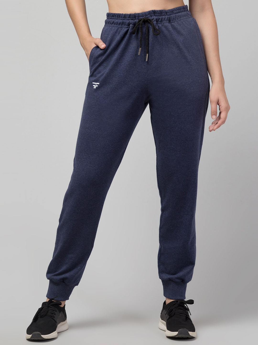 FFLIRTYGO Women Mid-Rise Slim-Fit Cotton Joggers, Navy blue
