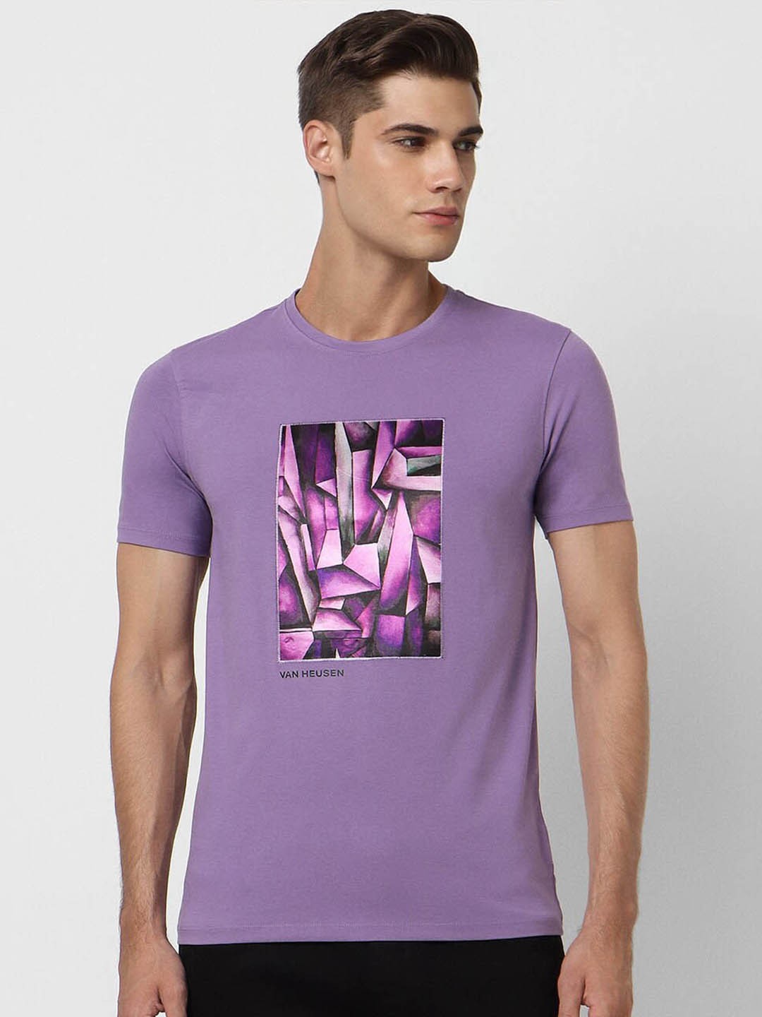 

V Dot Graphic Printed Slim Fit T-shirt, Purple