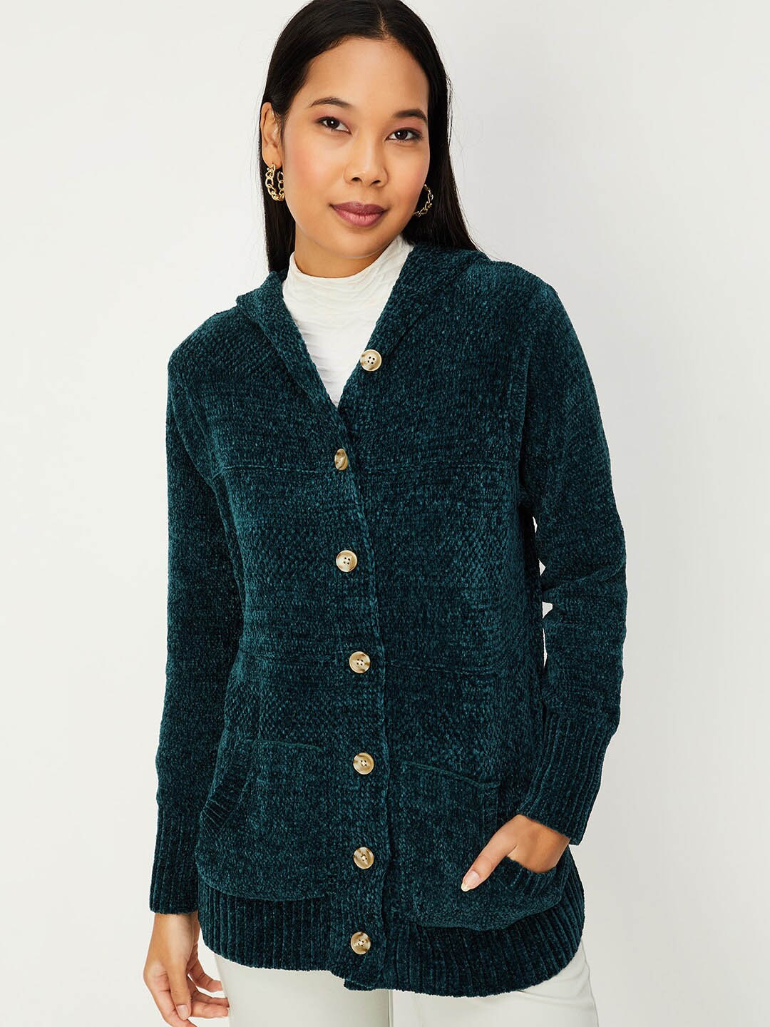 

max Hooded Cardigan Sweater, Blue