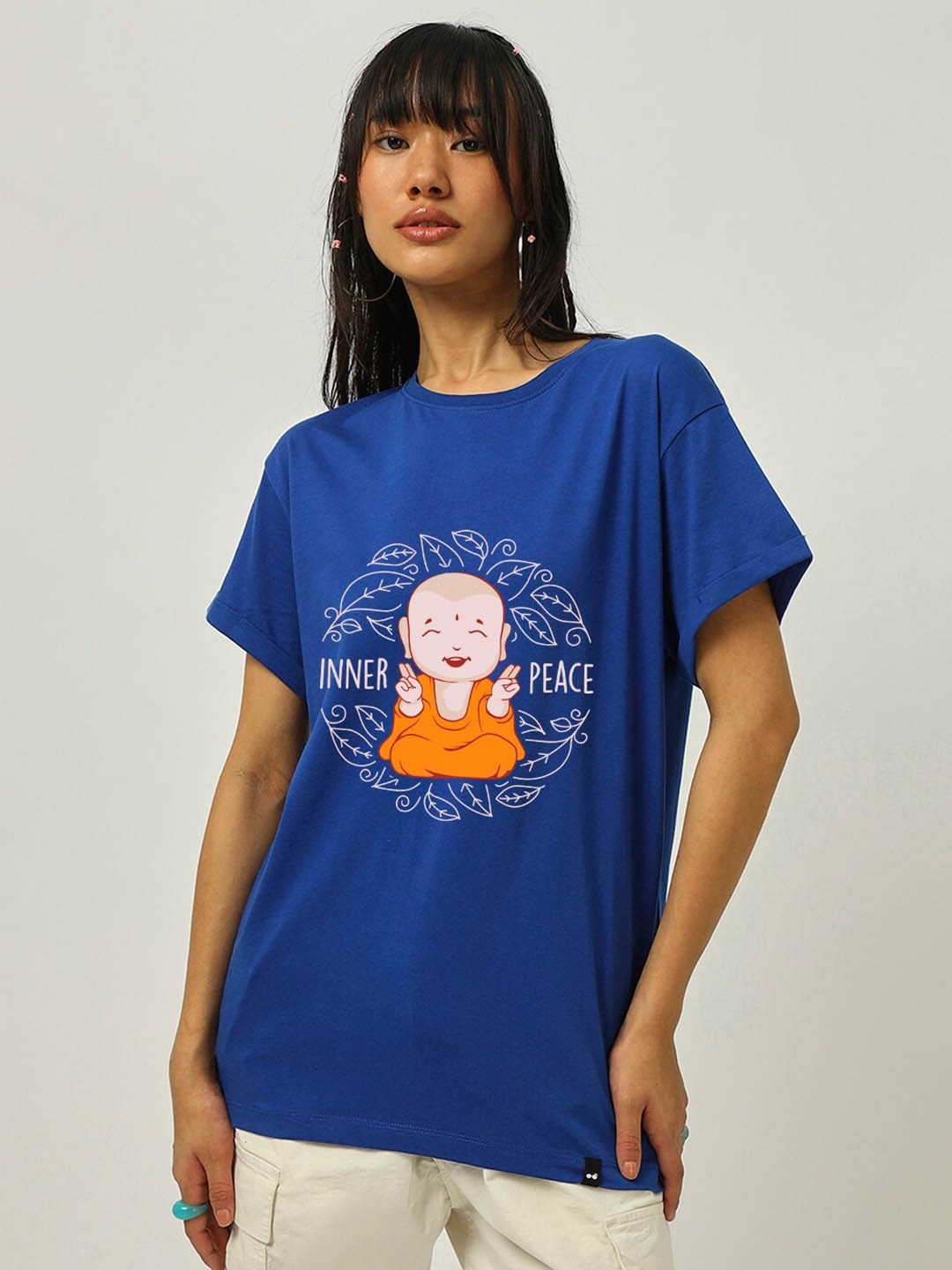 

Bewakoof Blue Typography Printed Boyfriend Fit Cotton T-shirt