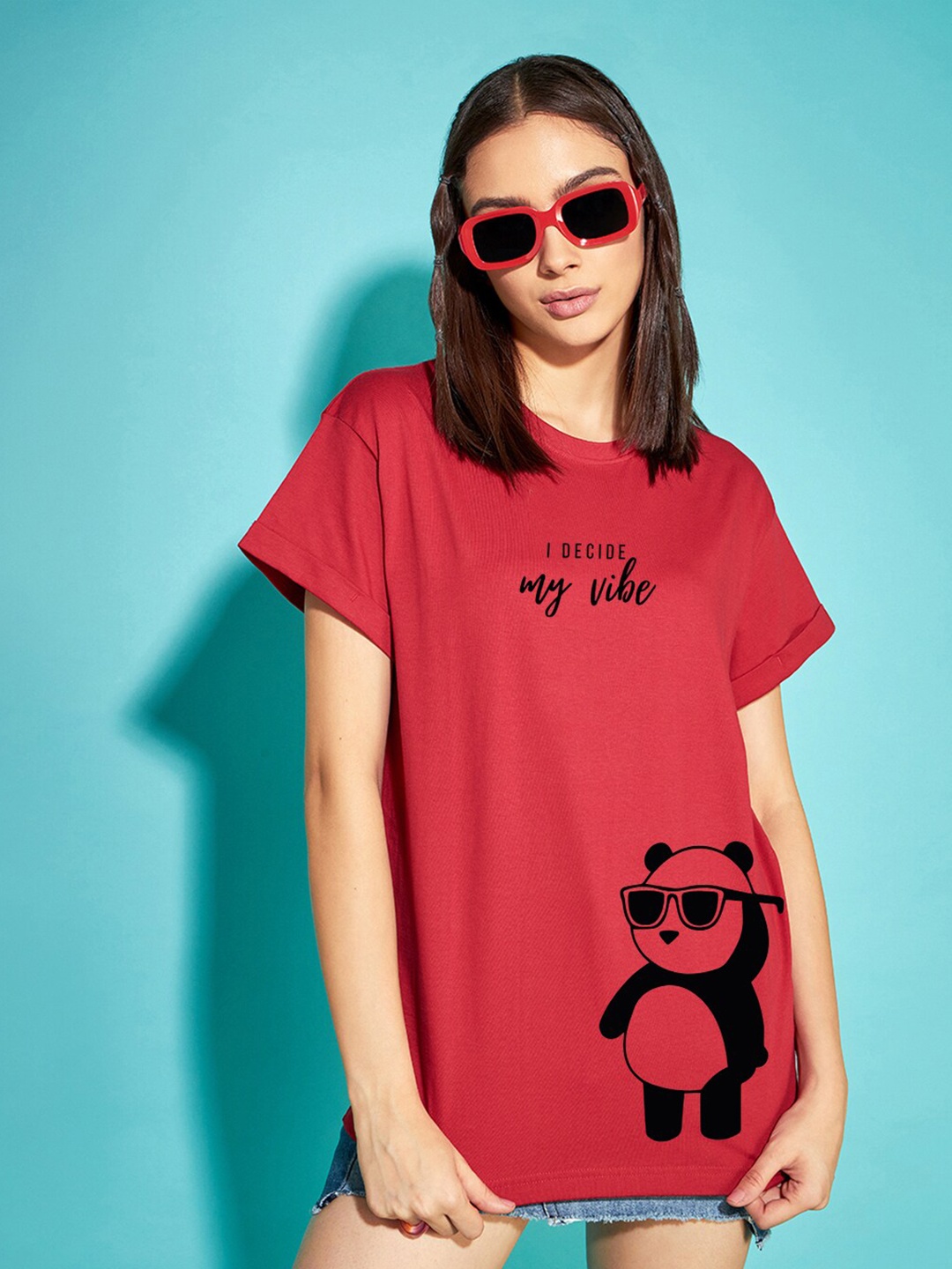 

Bewakoof Typography Printed Drop-Shoulder Sleeves Relaxed Fit Cotton T-shirt, Red