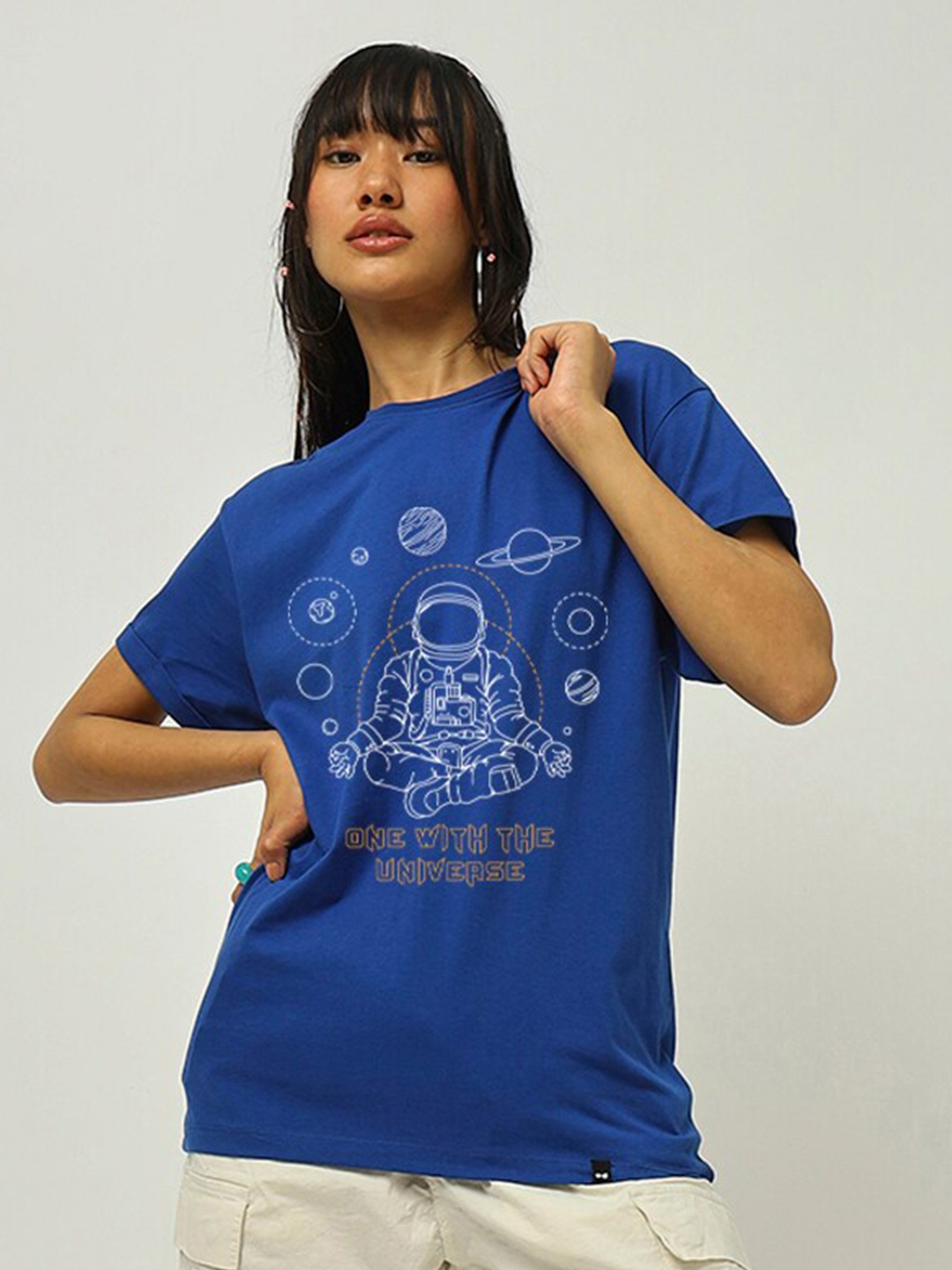 

Bewakoof Graphic Printed Round Neck Cotton Relaxed Fit T-shirt, Blue
