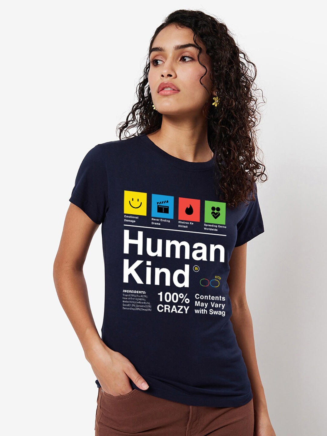 

Bewakoof Women's Blue Humankind Graphic Printed T-shirt