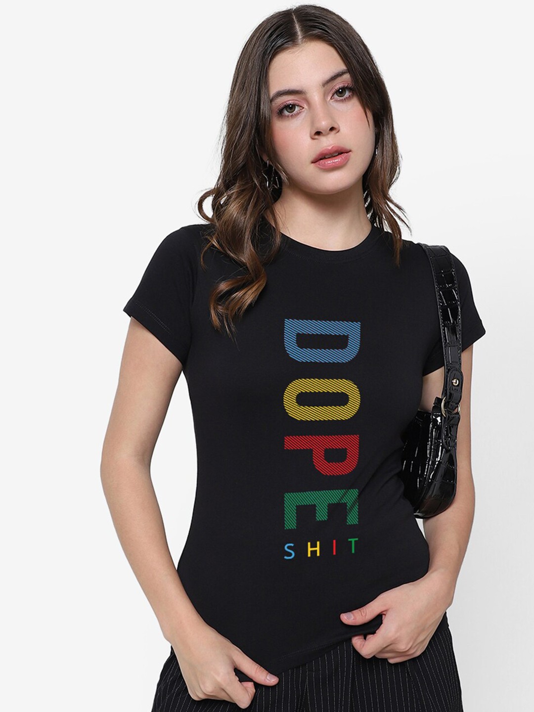 

Bewakoof Black Typography Printed Round Neck Cotton T-shirt