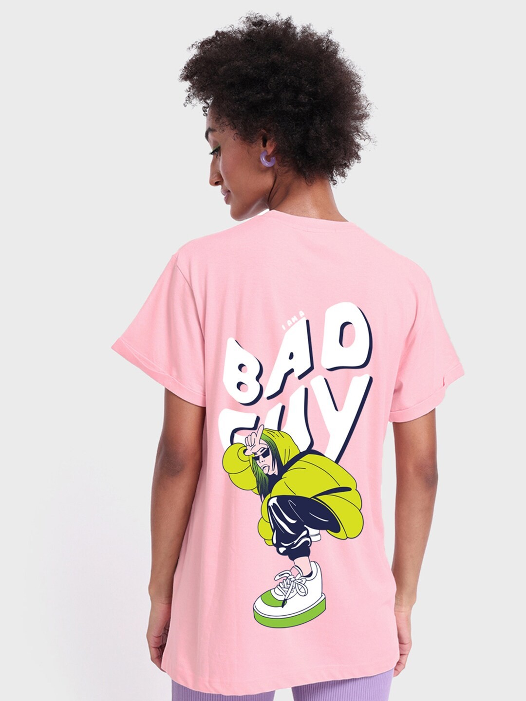 

Bewakoof Typography Printed Drop-Shoulder Sleeves Cotton Relaxed Fit T-shirt, Pink
